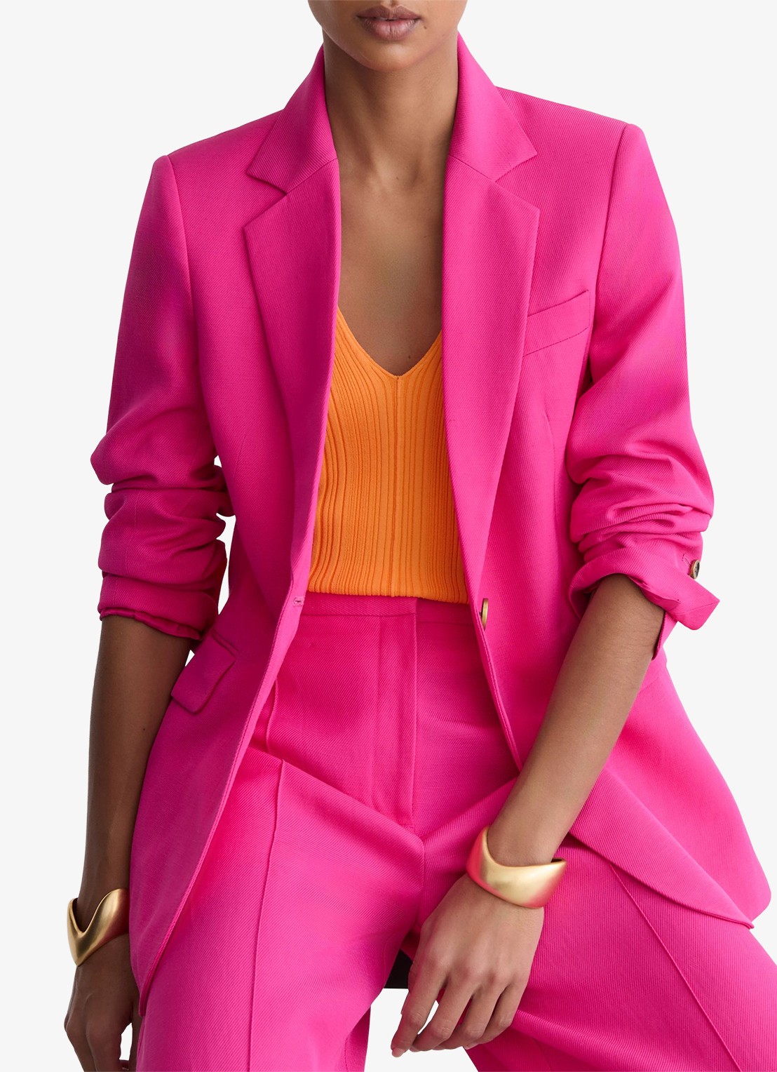Reiss Charli regular fit blazer in linnenblend - detail 4 oudroze