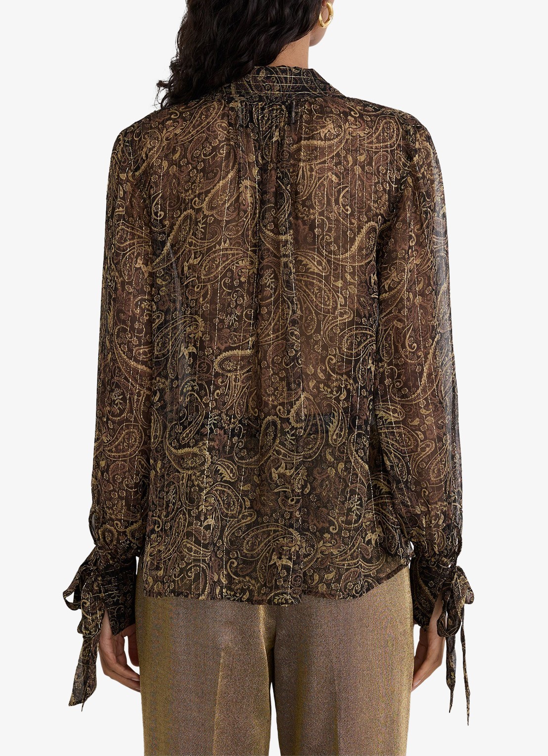 Reiss Charlotte tuniek in zijdeblend met paisley dessin - achterkant goud
