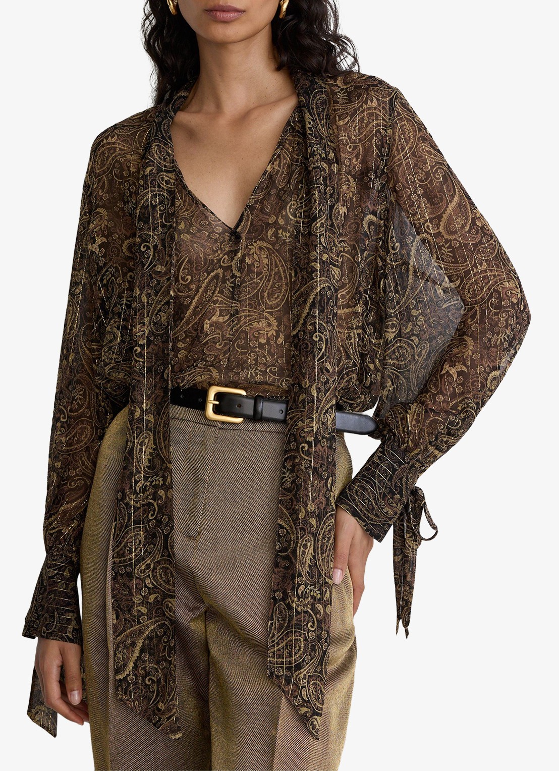Reiss Charlotte tuniek in zijdeblend met paisley dessin - detail 4 goud