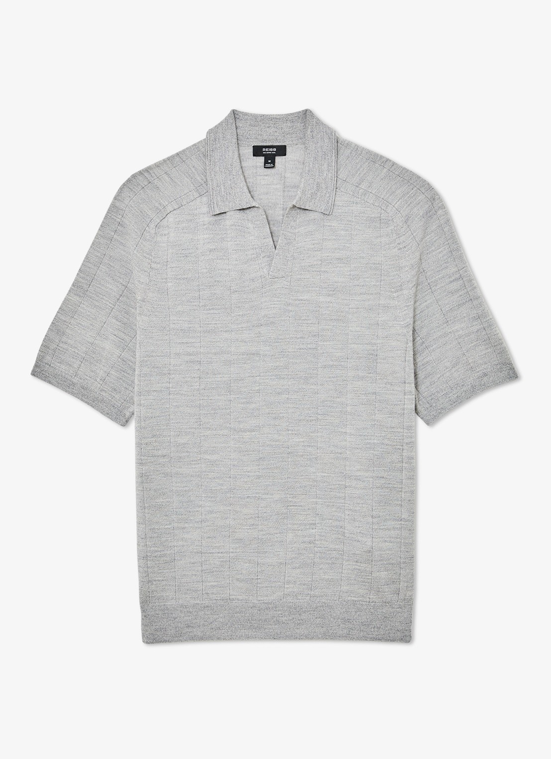 Reiss Chelmsford ribgebreide polo van wol  - voorkant 4 lichtgrijs