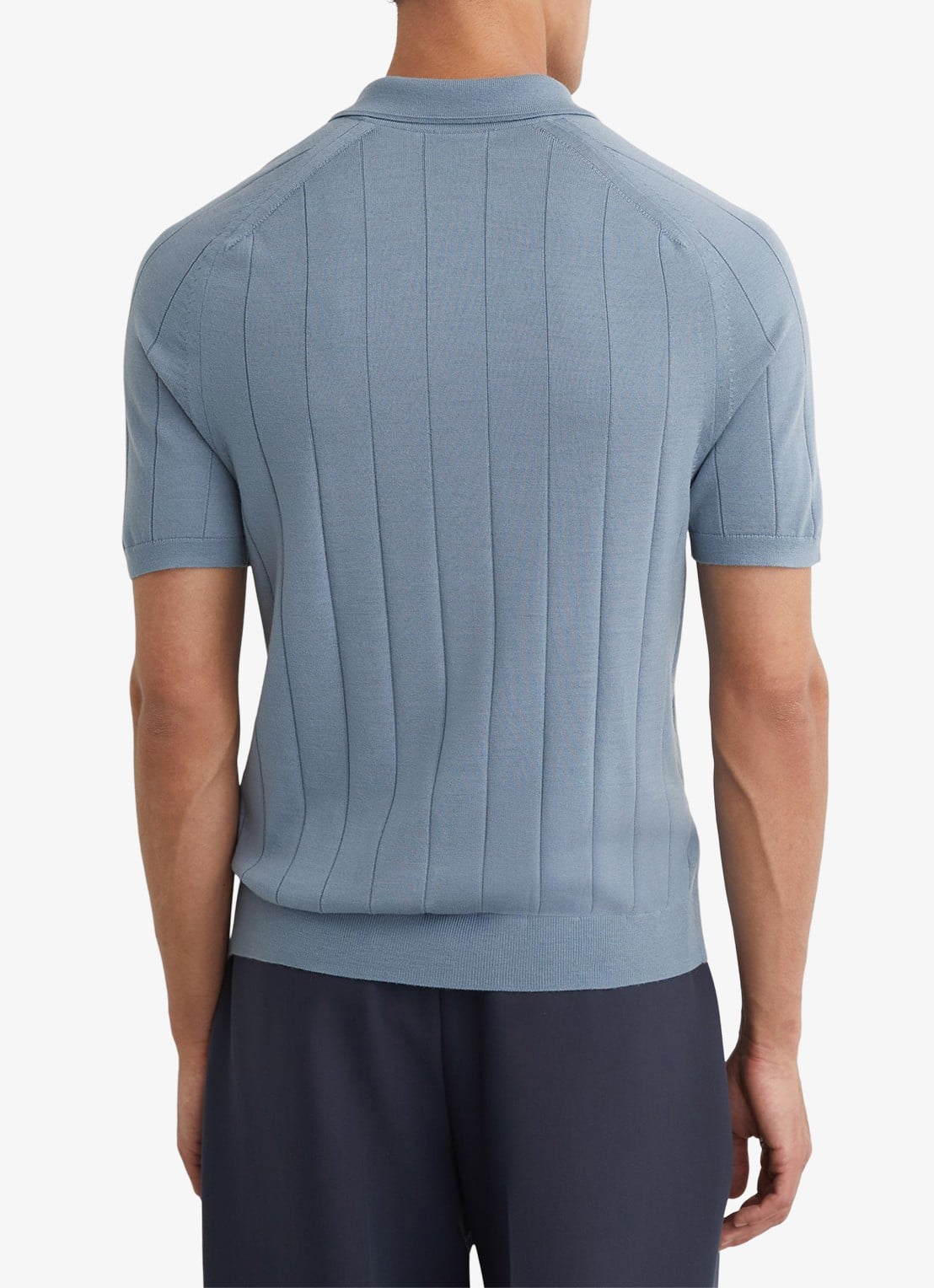 Reiss Chelmsford slim fit polo van merinowol - achterkant 6 armour blue / blauw