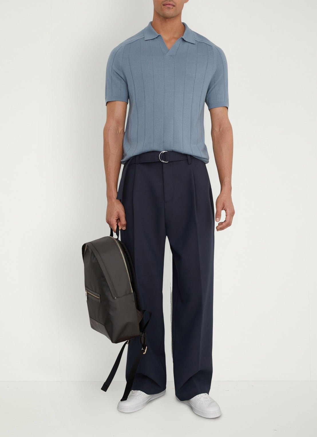 Reiss Chelmsford slim fit polo van merinowol - voorkant 5 armour blue / blauw