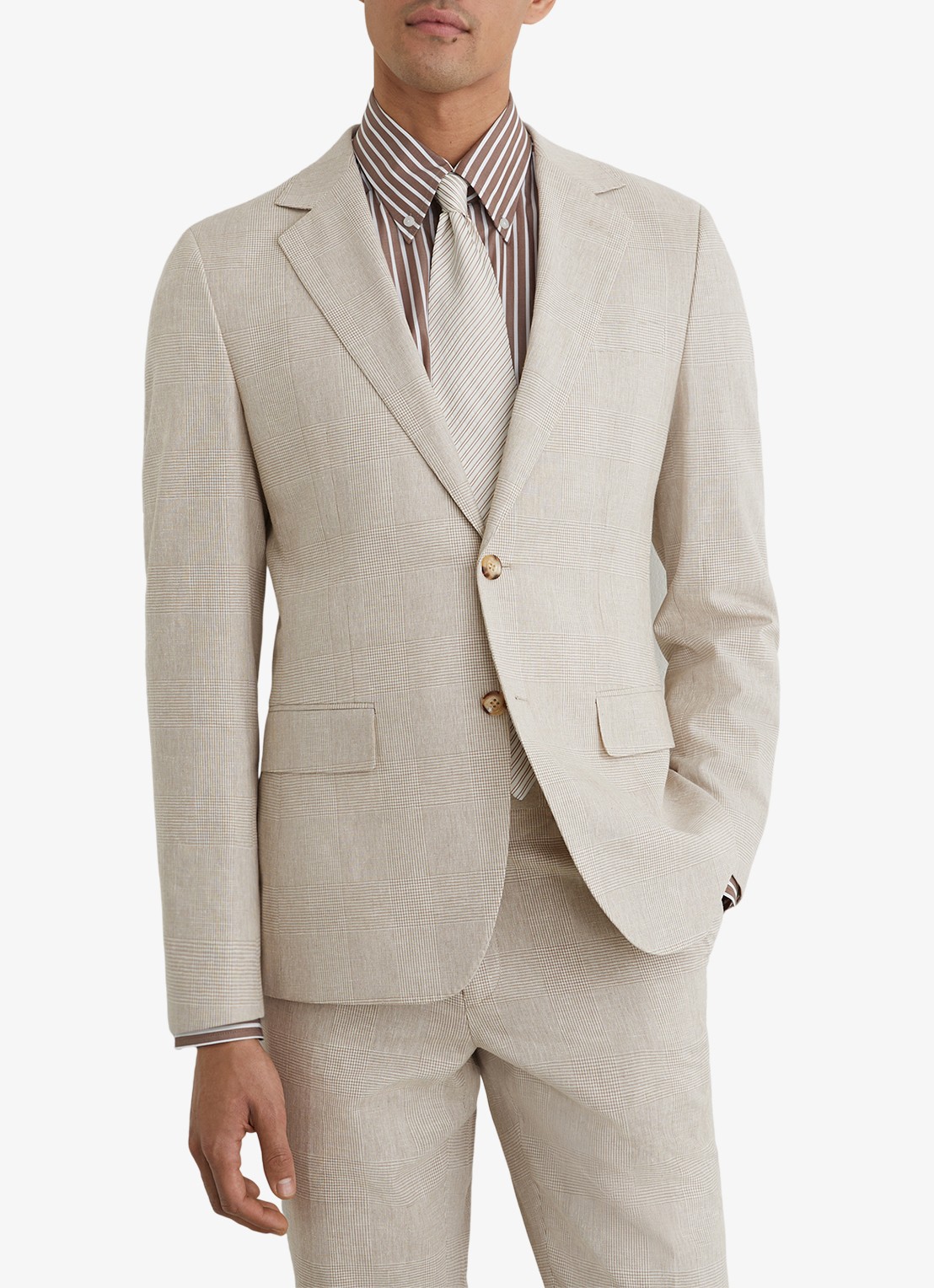 Reiss Cheltenham regular fit colbert in linnenblend - detail 5 bruin