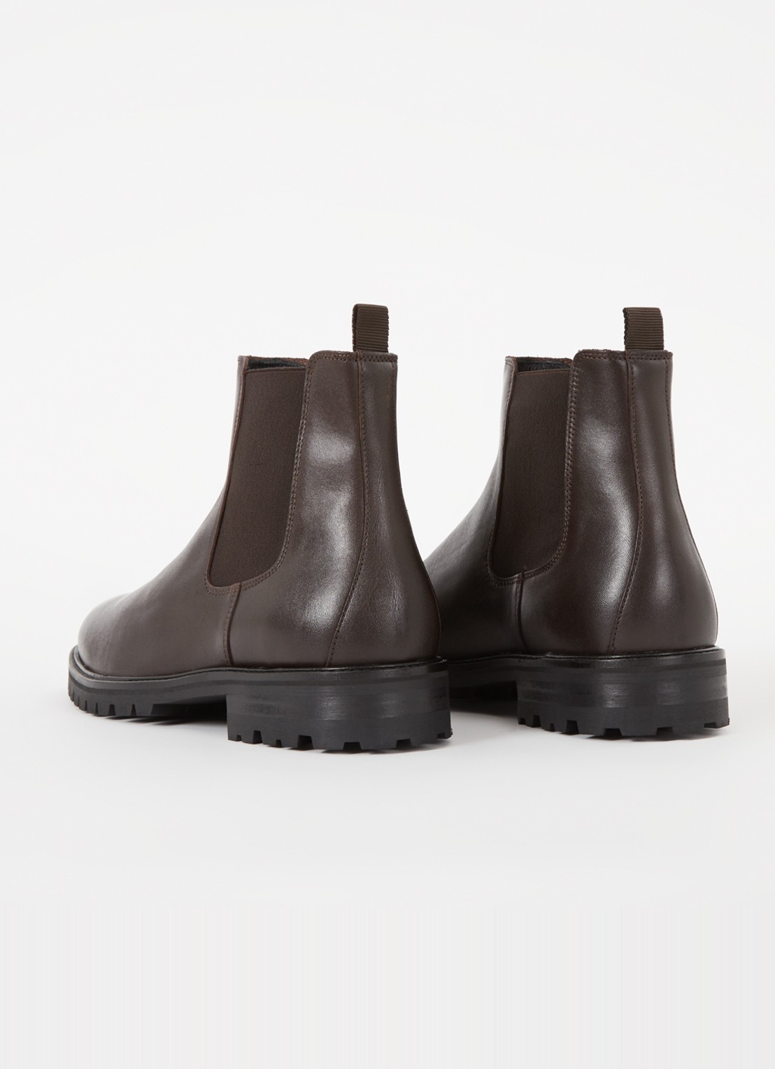 Reiss Chiltern chelsea boot van leer - achterkant donkerbruin