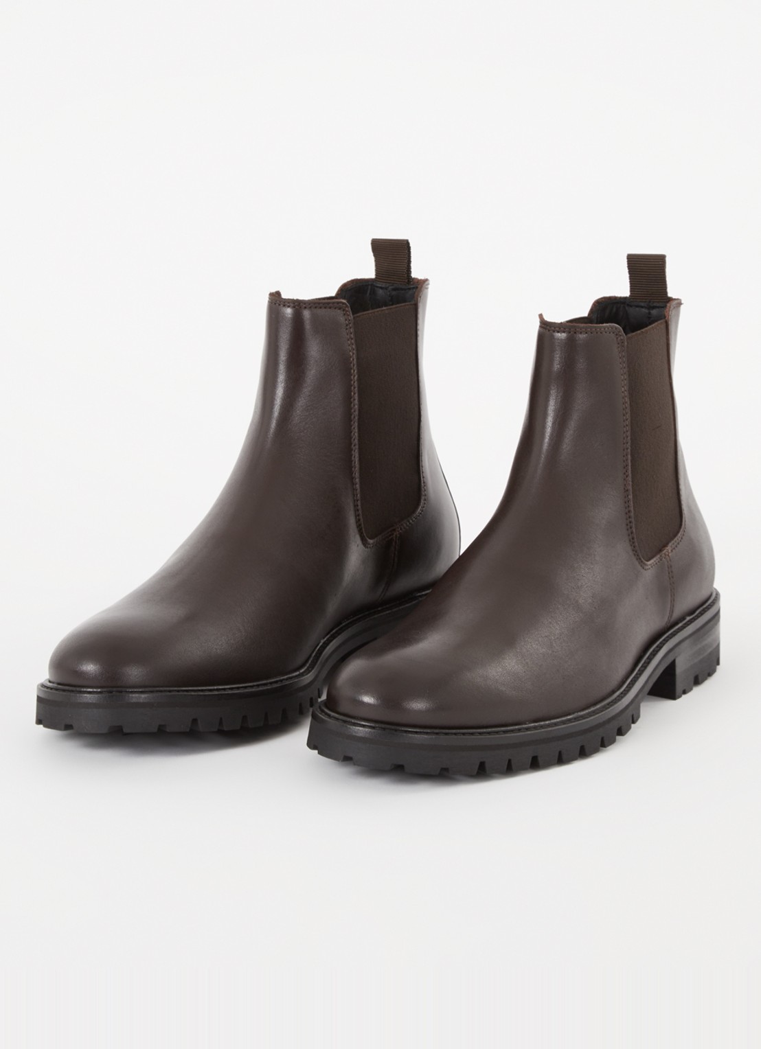 Reiss Chiltern chelsea boot van leer - detail 2 donkerbruin