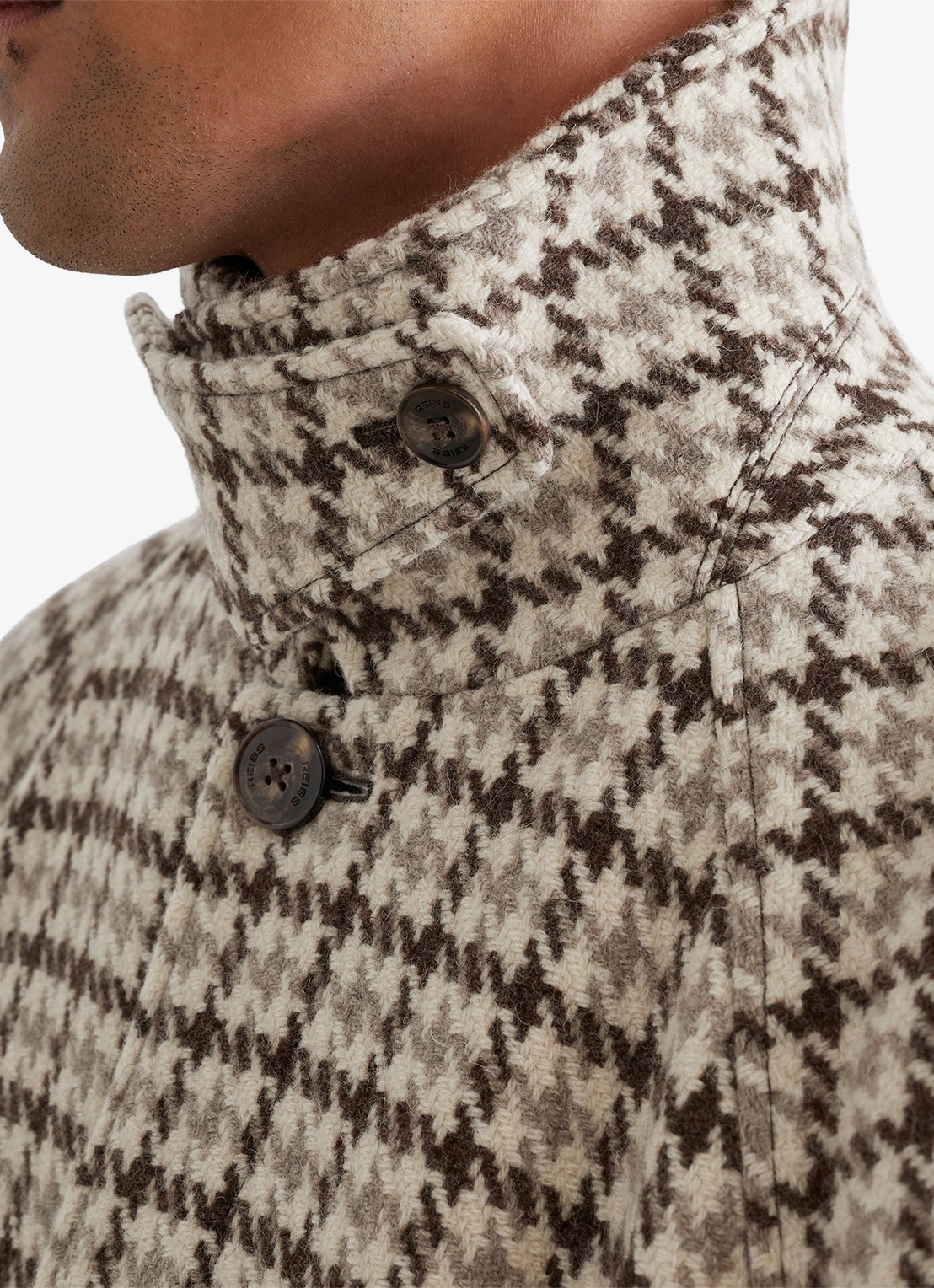 Reiss Christem mantel van wol met ceintuur en pied de poule dessin - detail 5 bruin