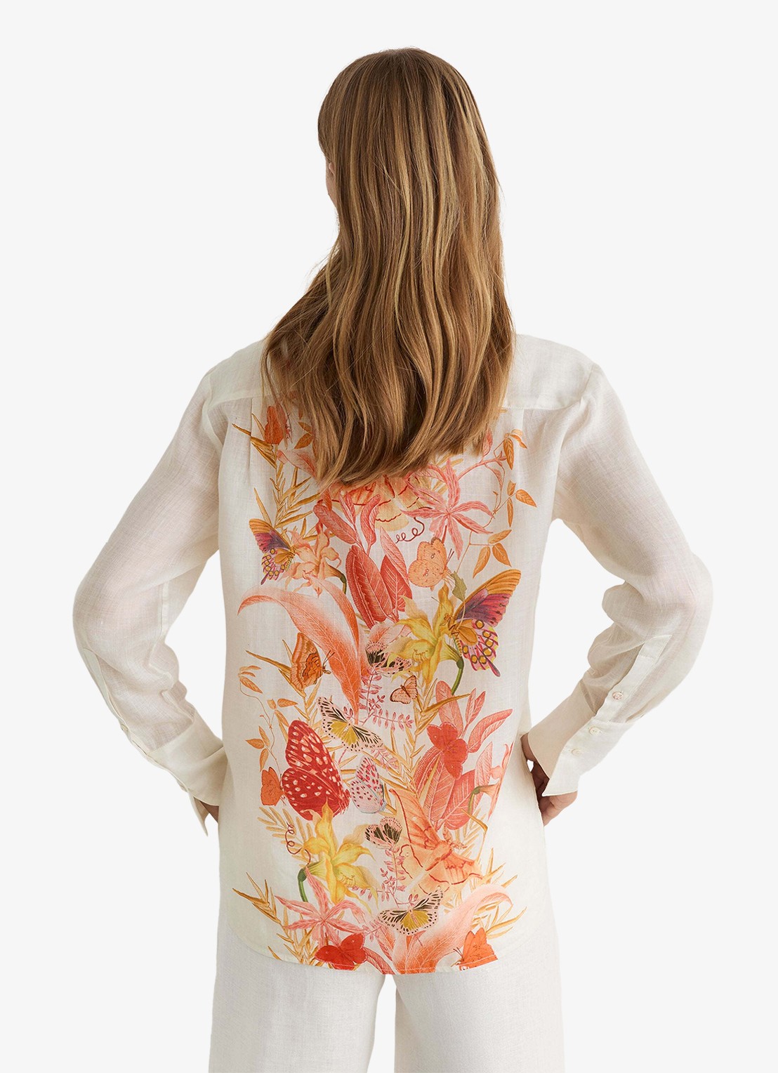 Reiss Cilia blouse met bloemenprint - achterkant 5 ivory / beige
