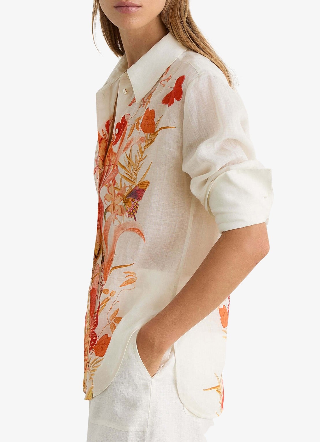 Reiss Cilia blouse met bloemenprint - detail 3 ivory / beige