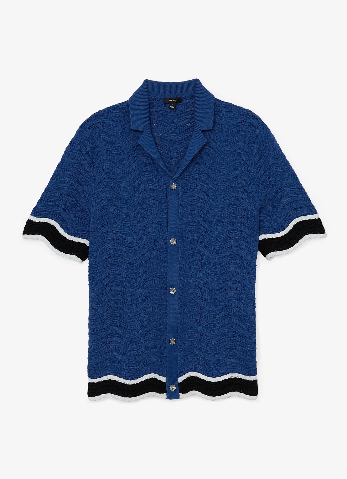 Reiss CIRO Cotton-Blend Wave-Knit Tipped Shirt - voorkant 7 donkerblauw