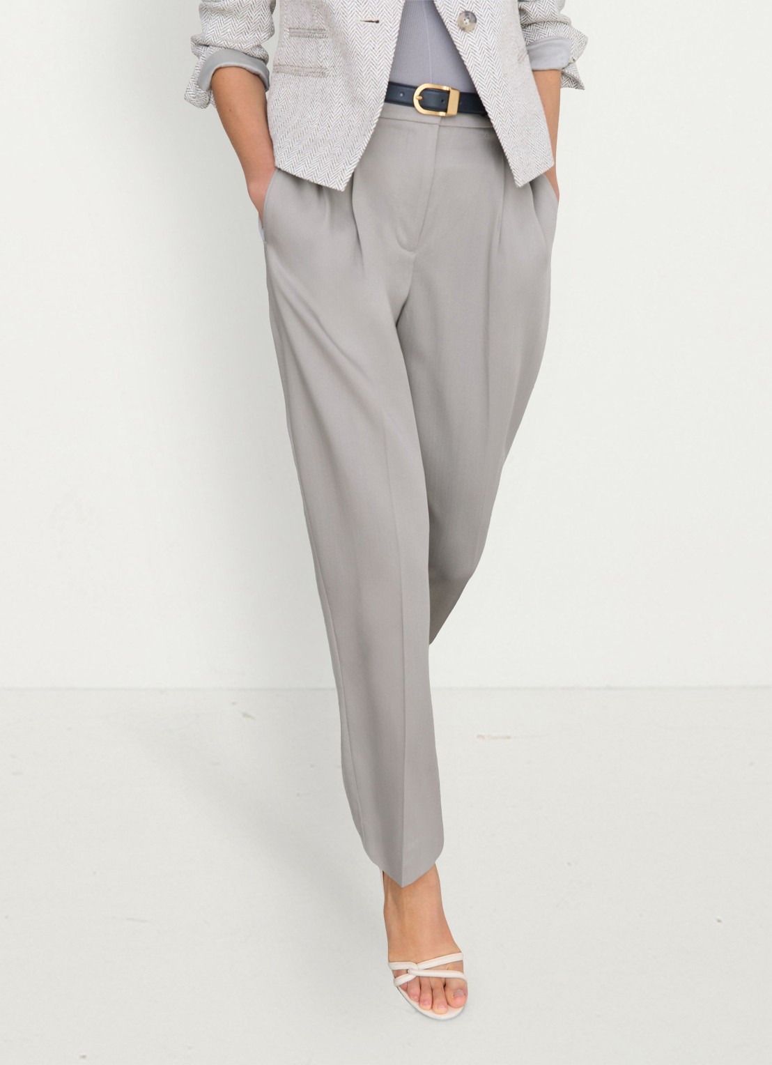 Reiss Clay high waist tapered fit pantalon van lyocell - detail 5 grijs