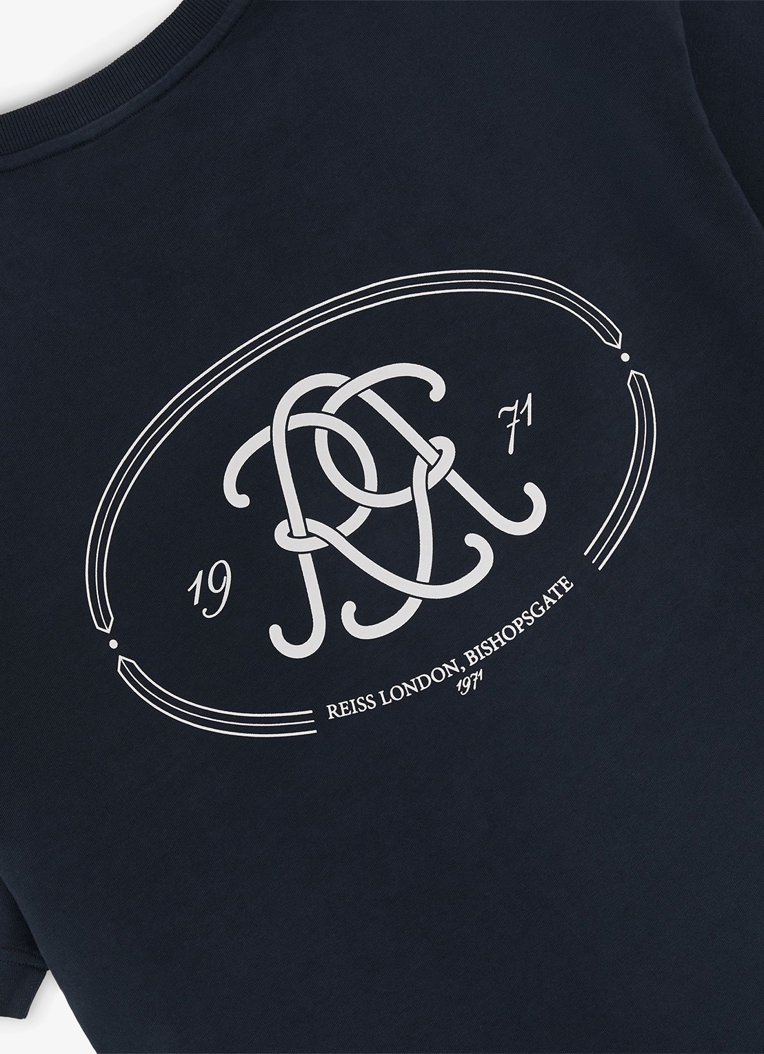 Reiss CLEMENT Monogram-Print Pigment-Dyed Relaxed T-Shirt - detail 5 donkerblauw