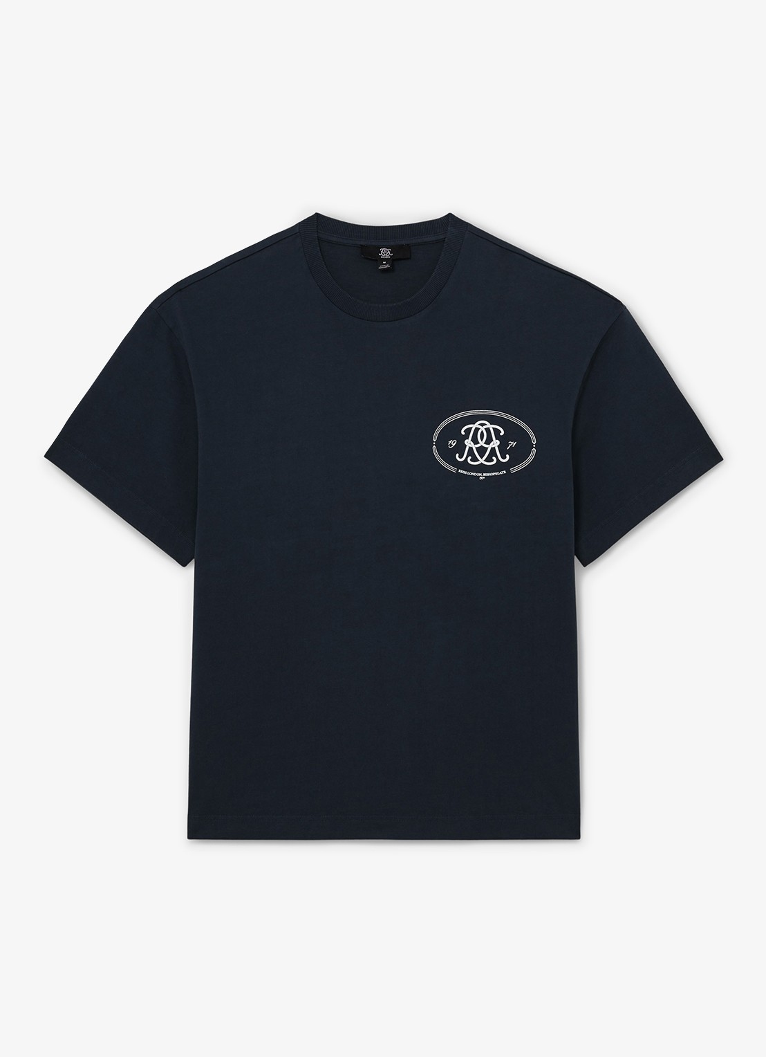 Reiss CLEMENT Monogram-Print Pigment-Dyed Relaxed T-Shirt - voorkant donkerblauw
