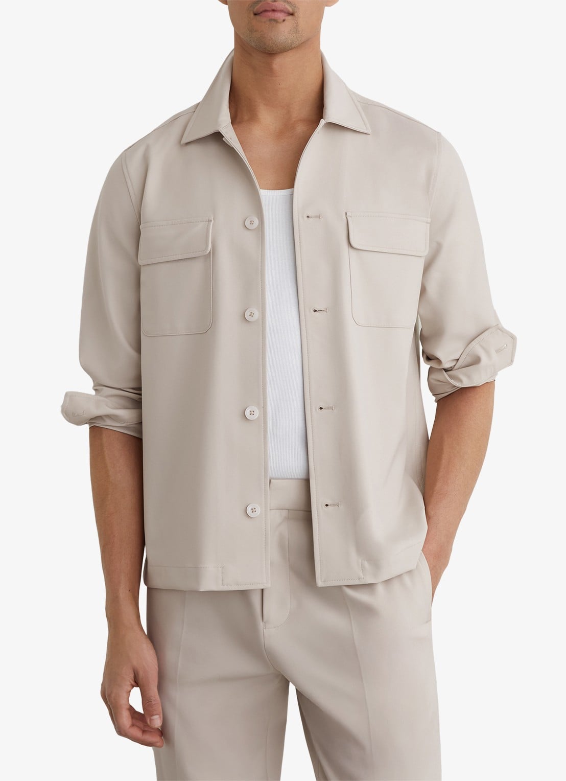 Reiss Cleric regular fit overhemd met borstzakken - detail 4 stone / beige