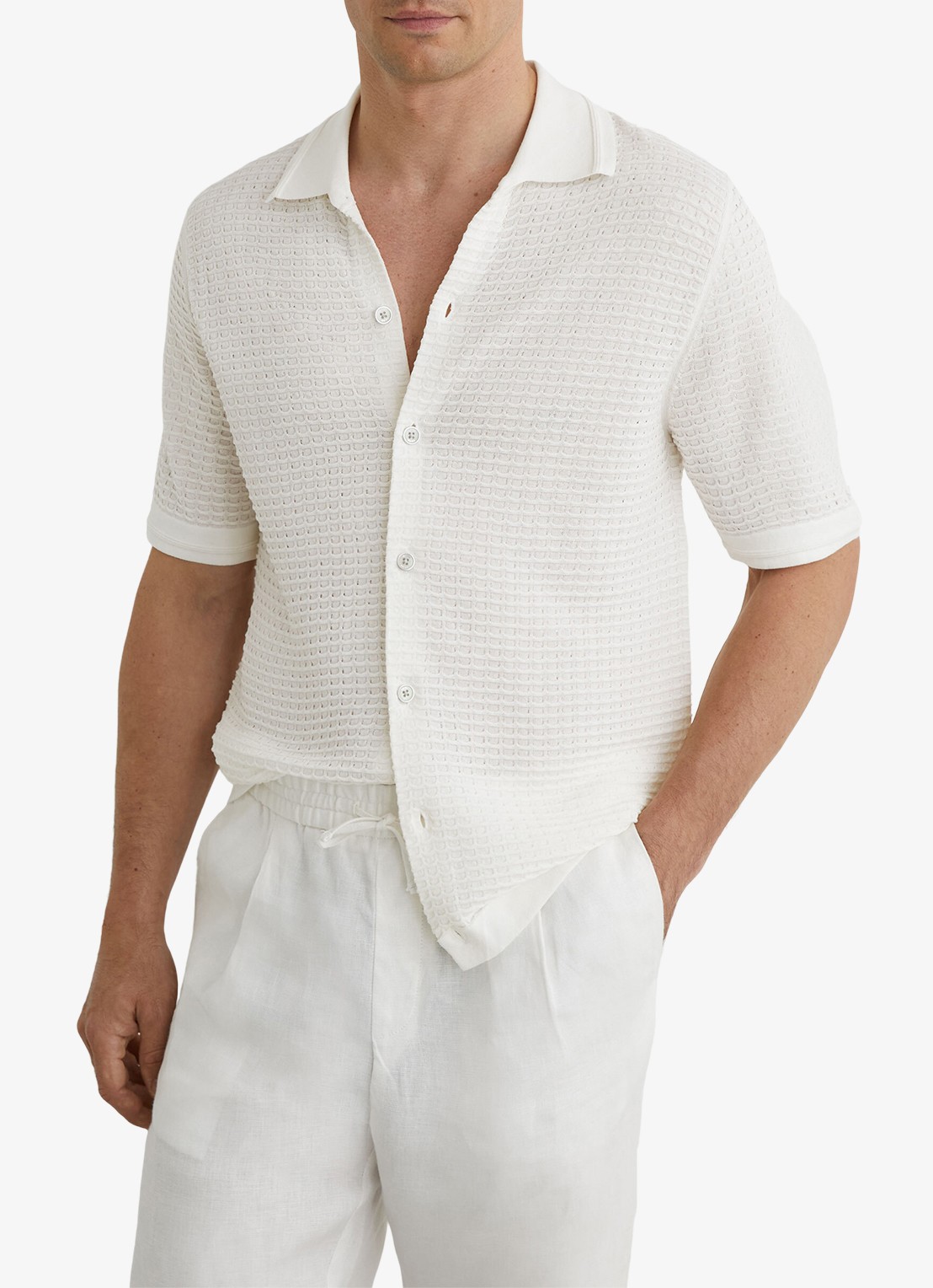 Reiss Clifton regular fit overhemd in linnenblend met structuur - detail 4 white / wit