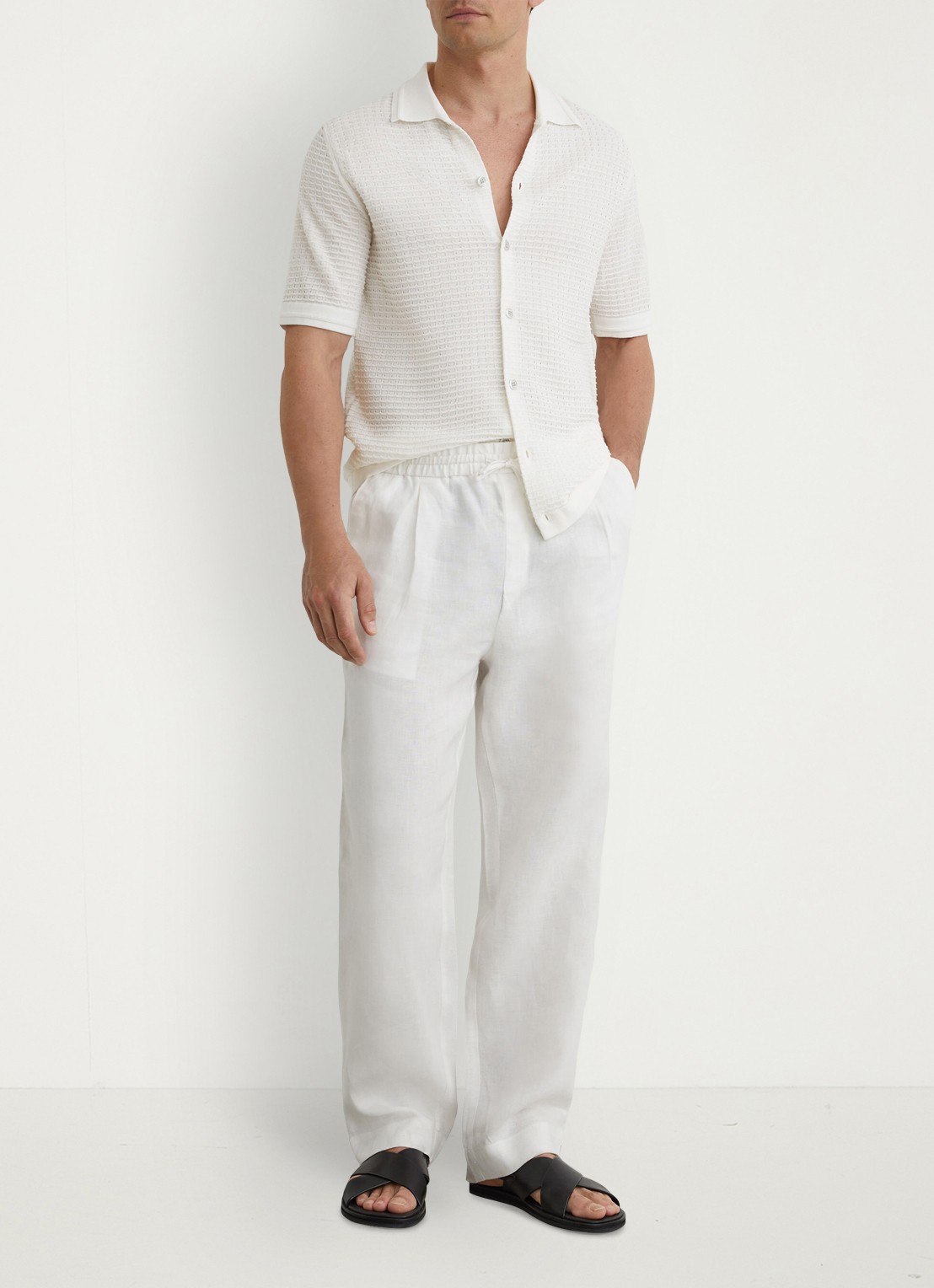 Reiss Clifton regular fit overhemd in linnenblend met structuur - voorkant 3 white / wit