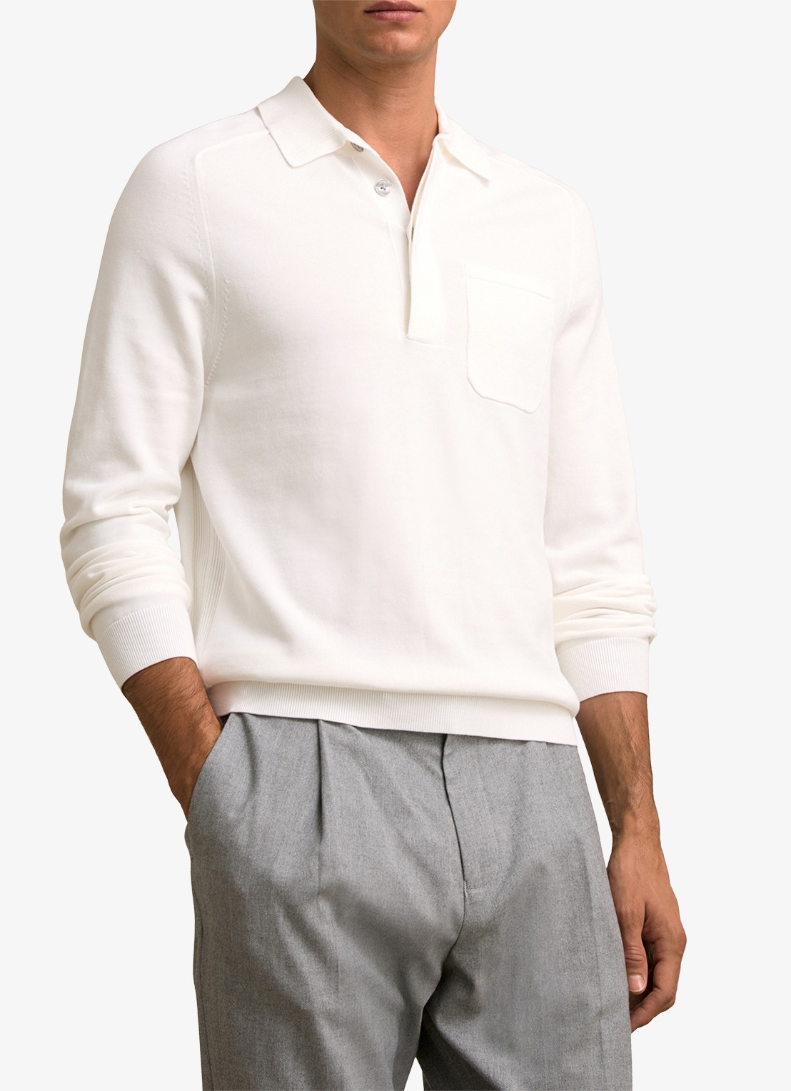 Reiss Clinton regular fit polo met borstzak - detail wit