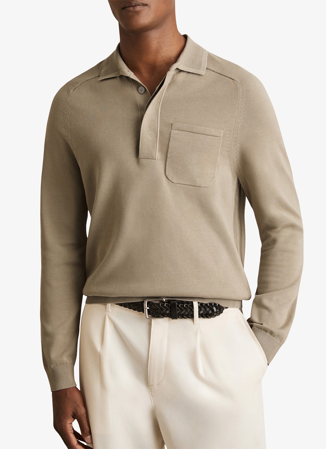 Reiss Clinton regular fit polo met borstzak - detail lichtgroen
