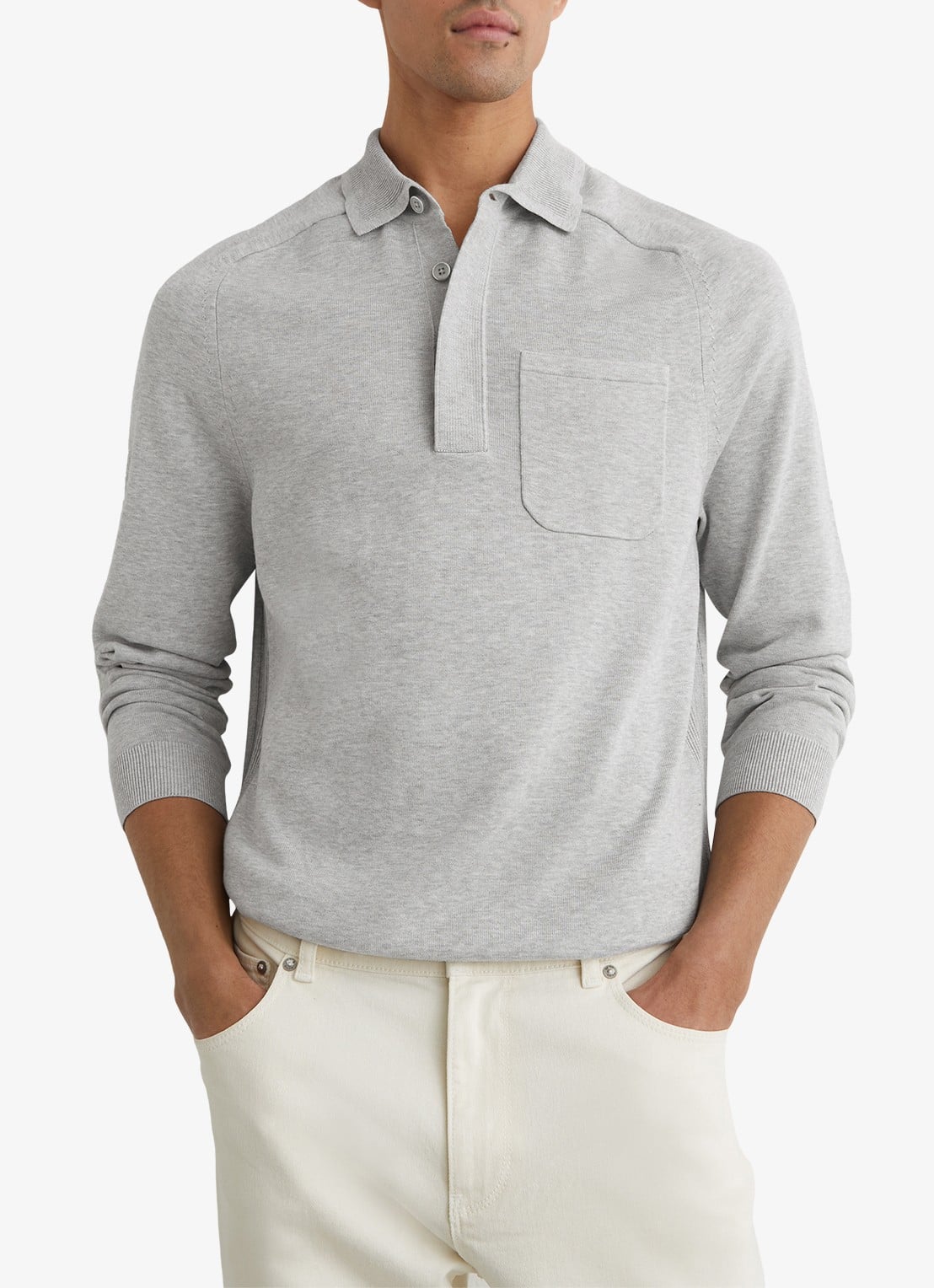 Reiss Clinton regular fit polo met borstzak - detail 4 grijsmele