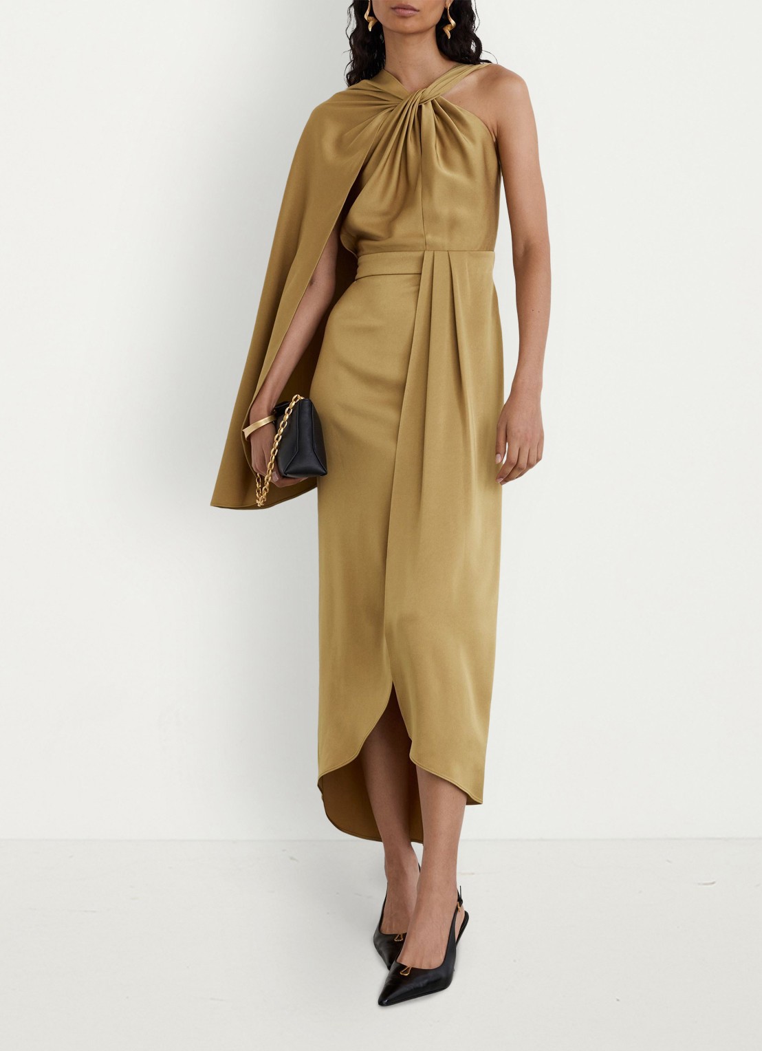 Reiss Clodagh midi jurk met gedrapeerd detail - detail goud