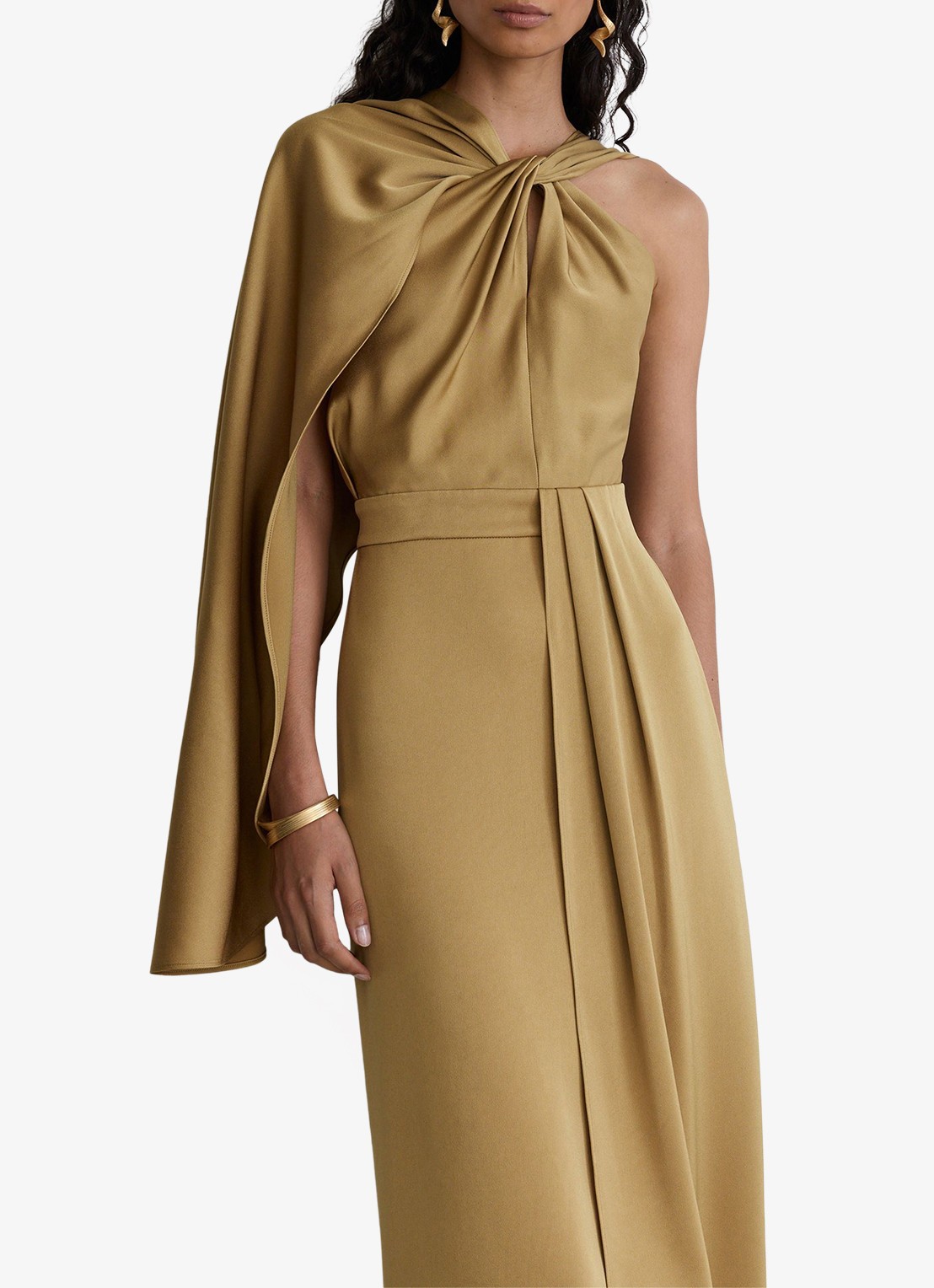 Reiss Clodagh midi jurk met gedrapeerd detail - detail 2 goud
