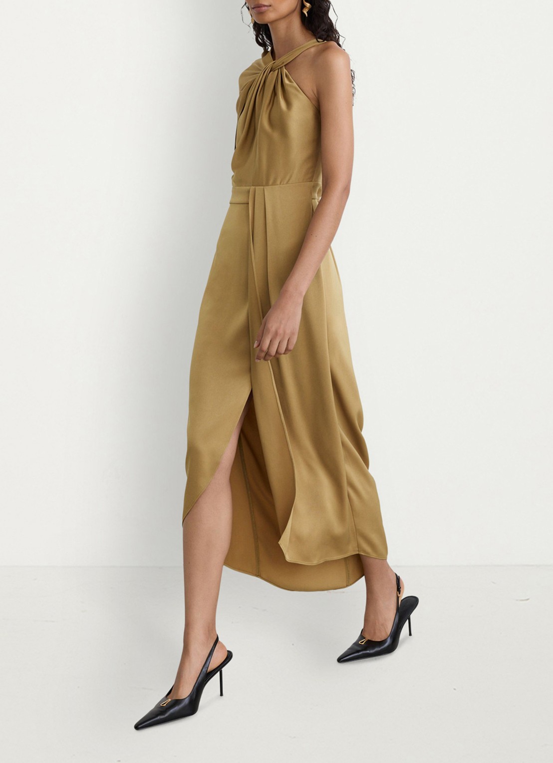 Reiss Clodagh midi jurk met gedrapeerd detail - detail 4 goud