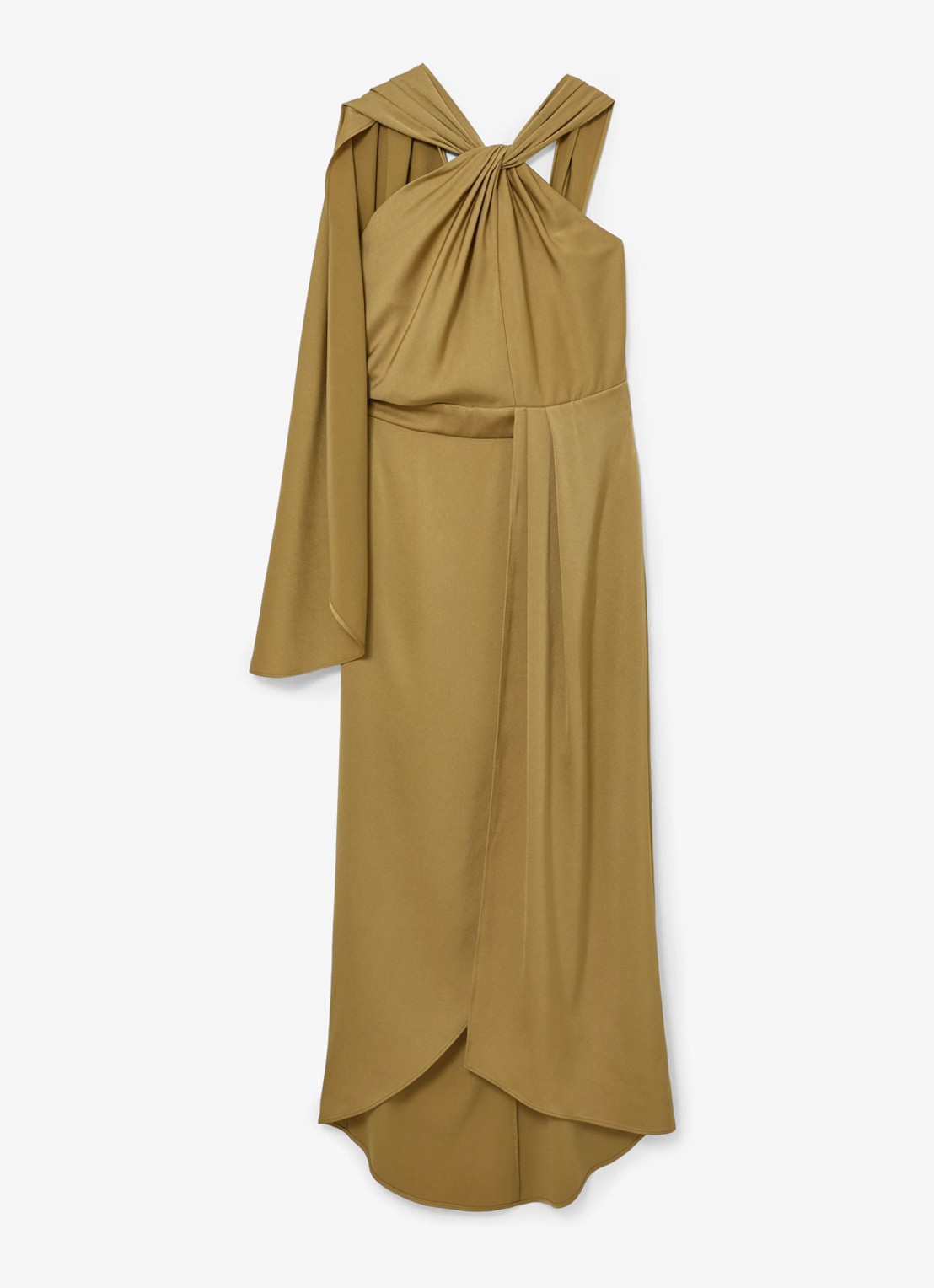 Reiss Clodagh midi jurk met gedrapeerd detail - voorkant 7 goud