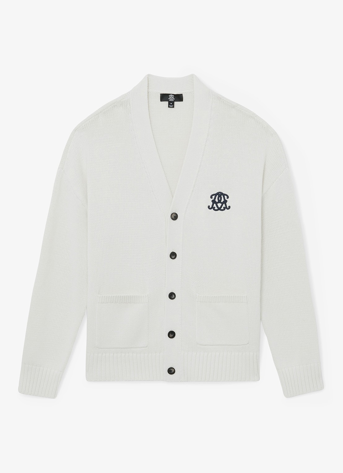 Reiss Coates grofgebreid vest met borduring - voorkant 5 gebroken wit