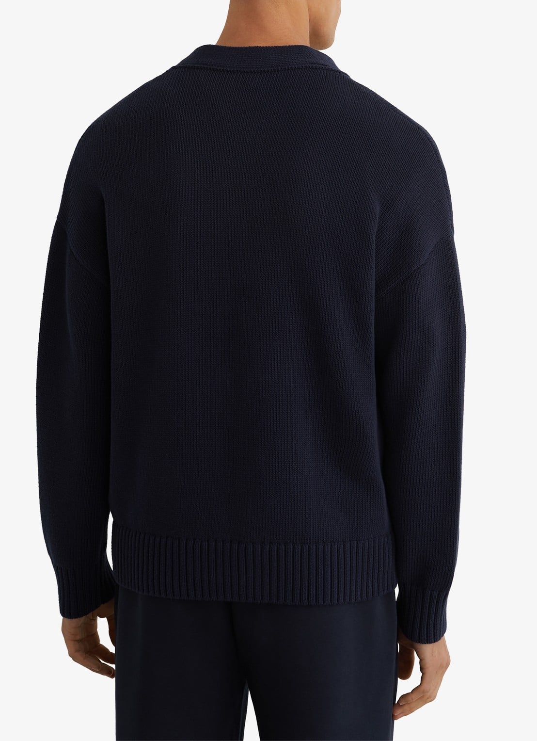 Reiss Coates grofgebreid vest met borduring - achterkant donkerblauw