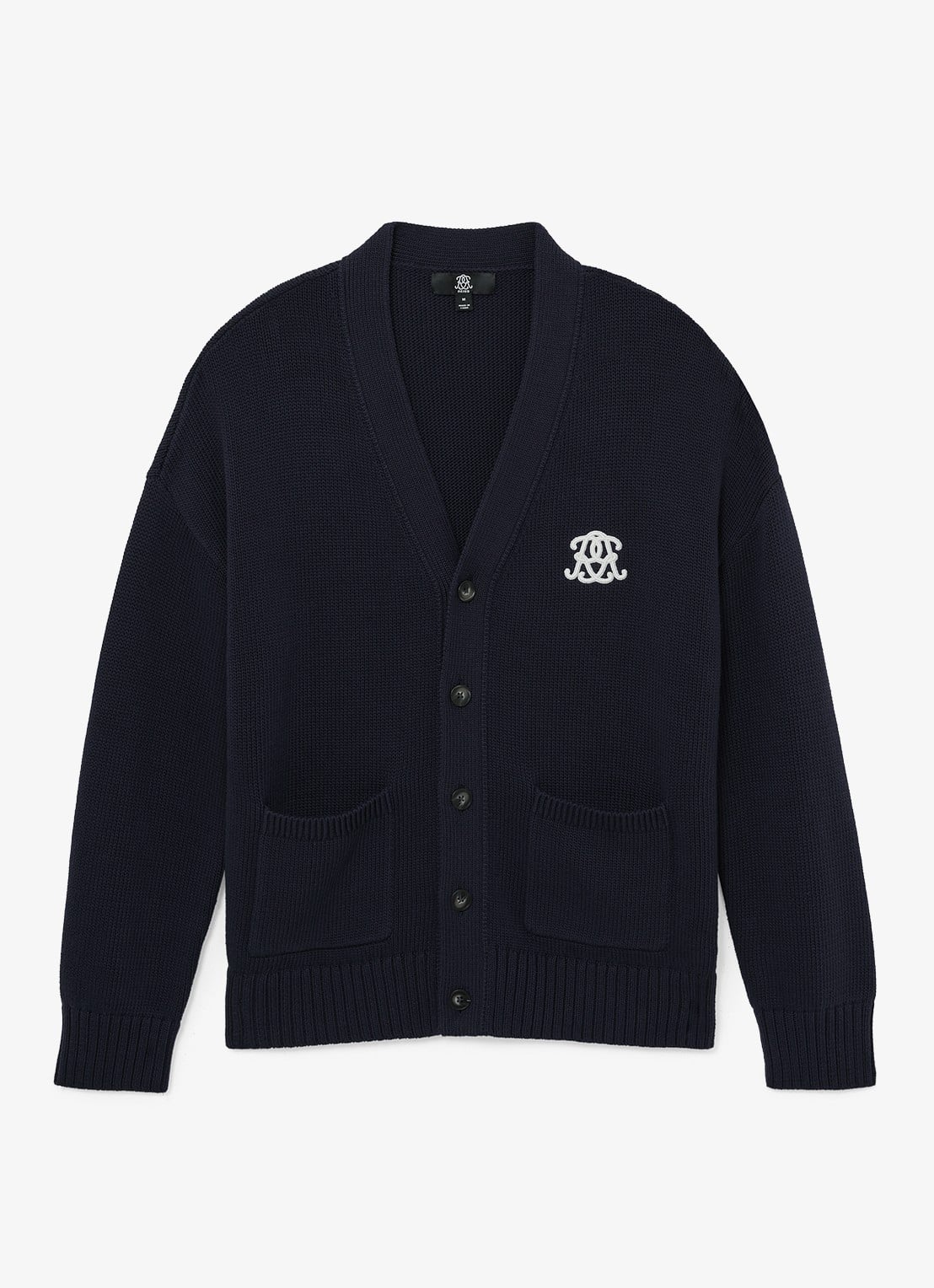 Reiss Coates grofgebreid vest met borduring - voorkant 2 donkerblauw