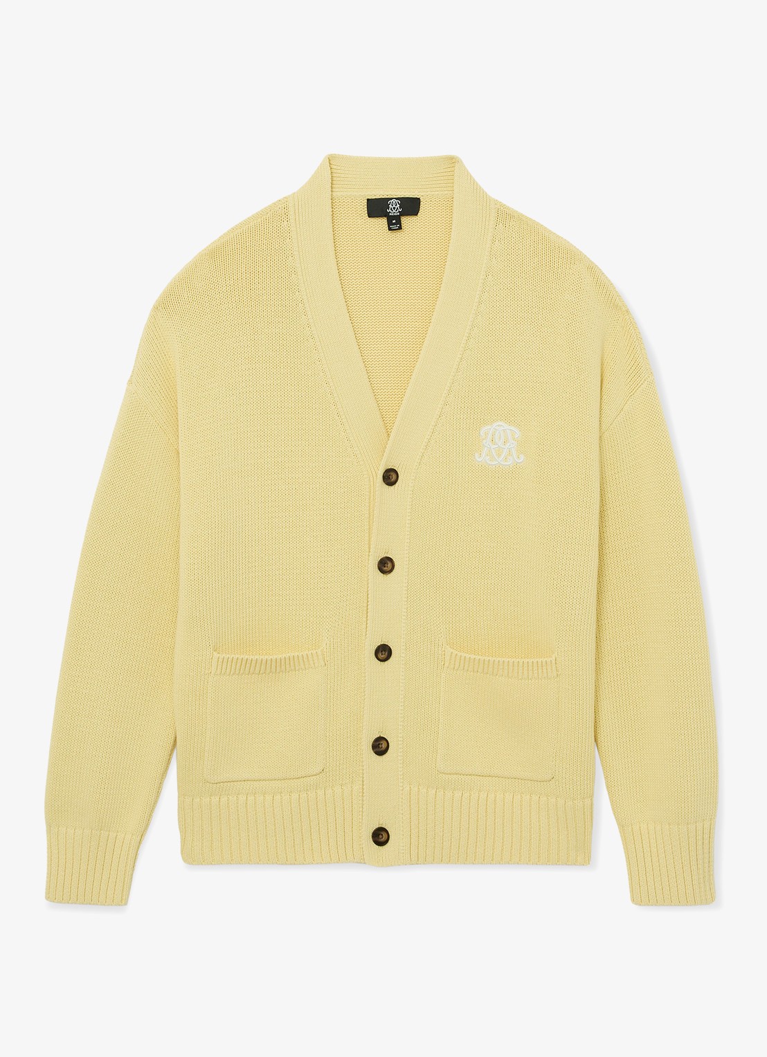Reiss Coates grofgebreid vest met borduring - voorkant geel