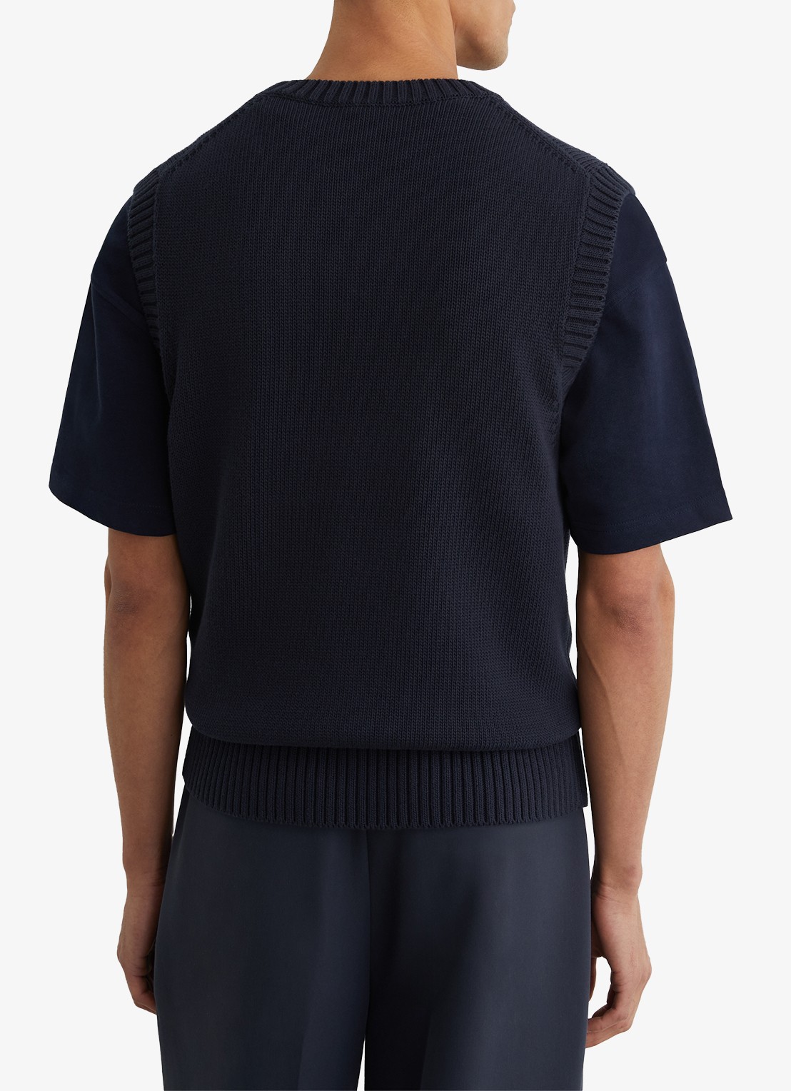 Reiss Coben grofgebreid vest met logo  - achterkant 7 donkerblauw