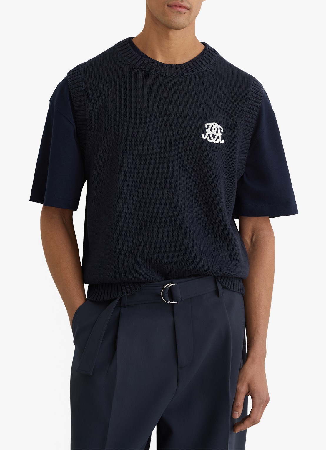 Reiss Coben grofgebreid vest met logo  - detail 4 donkerblauw