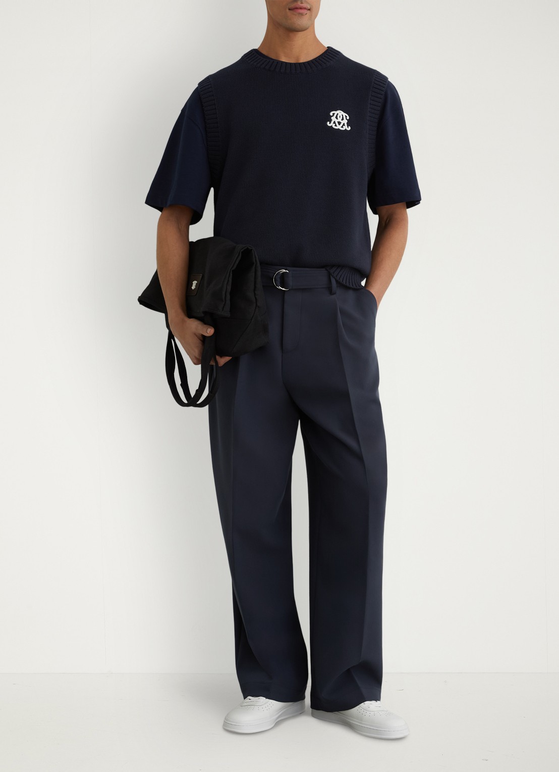 Reiss Coben grofgebreid vest met logo  - detail 5 donkerblauw