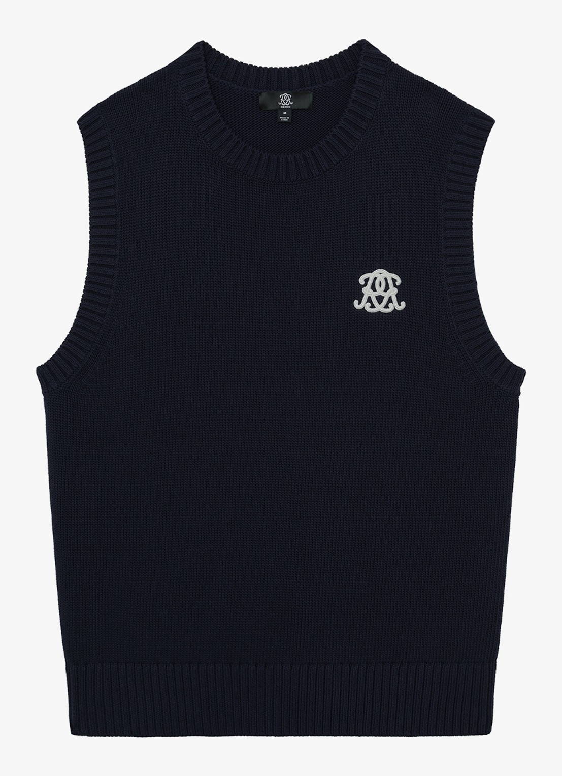 Reiss Coben grofgebreid vest met logo  - voorkant 6 donkerblauw