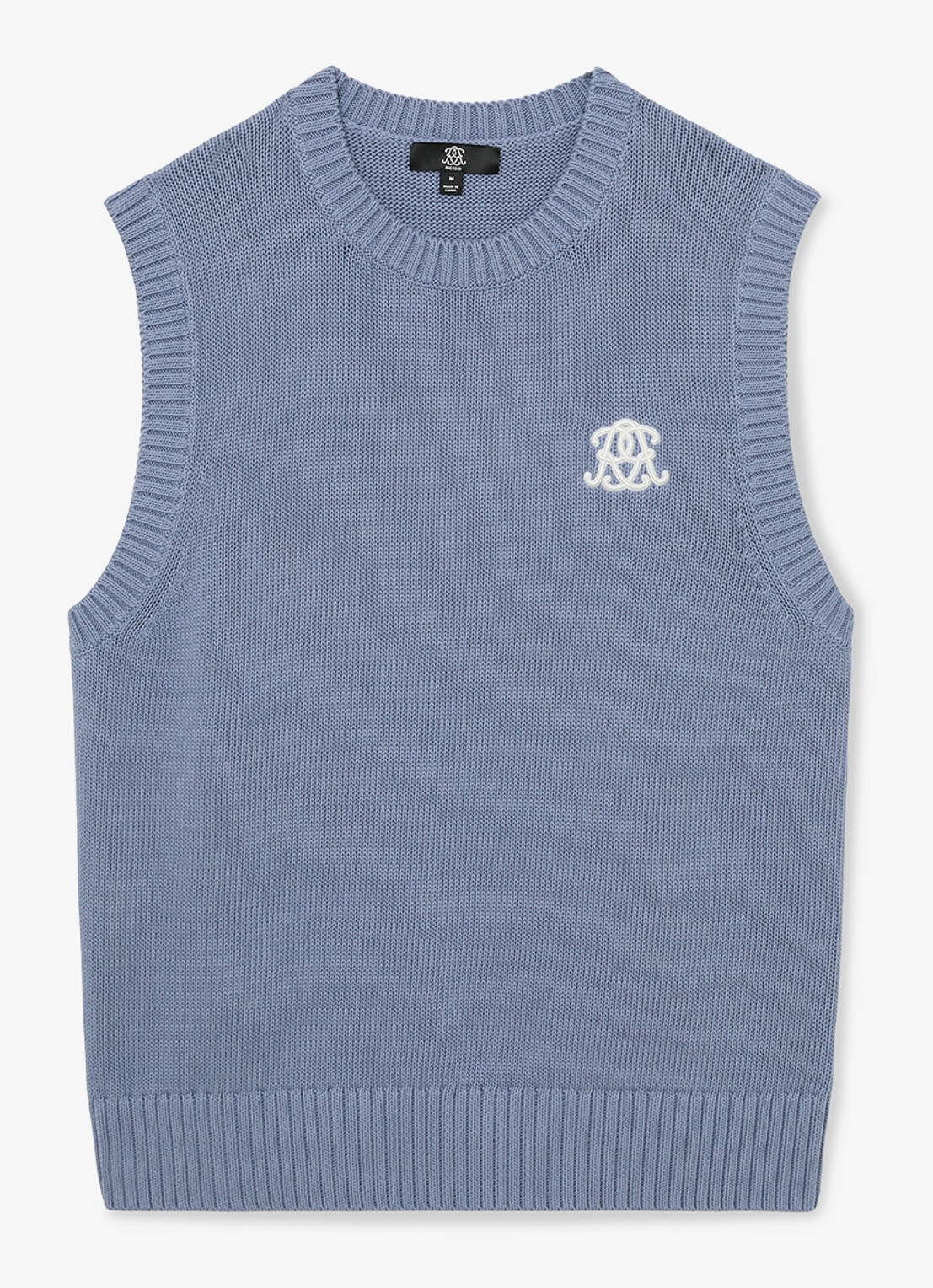 Reiss Coben grofgebreid vest met logo  - voorkant lichtblauw