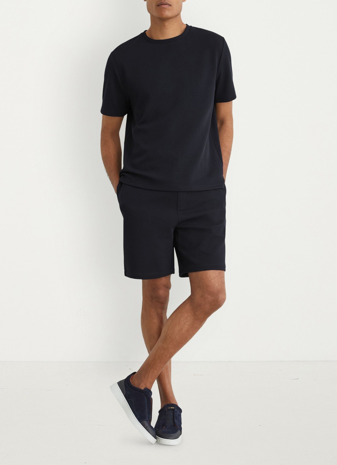 Reiss Cole T-shirt met structuur - voorkant 3 navy / blauw