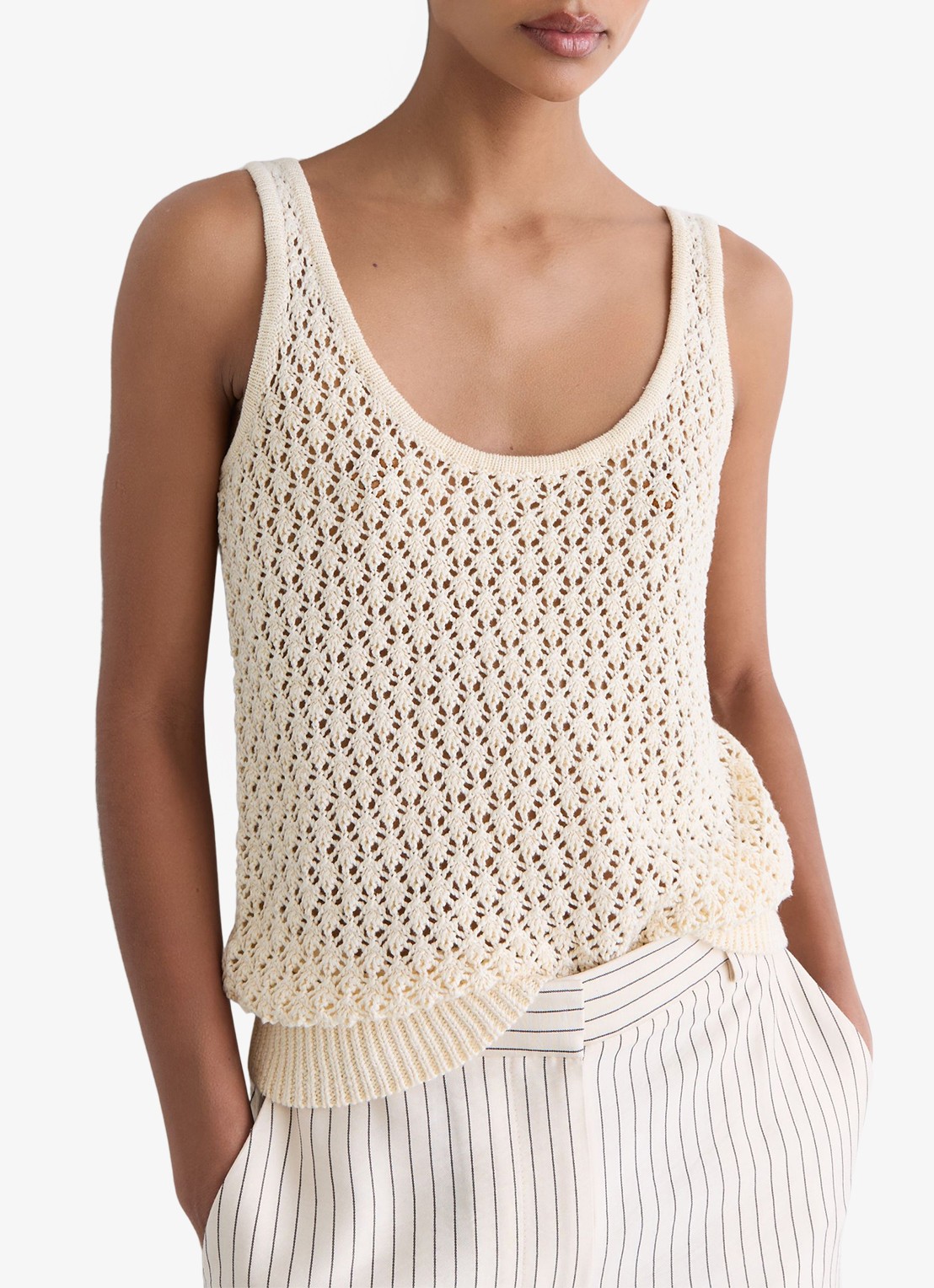 Reiss Colette grofgebreide top van linnen - detail 3 creme