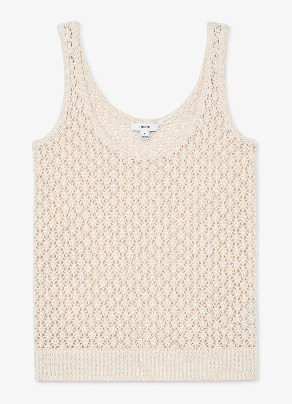 Reiss Colette grofgebreide top van linnen - voorkant creme