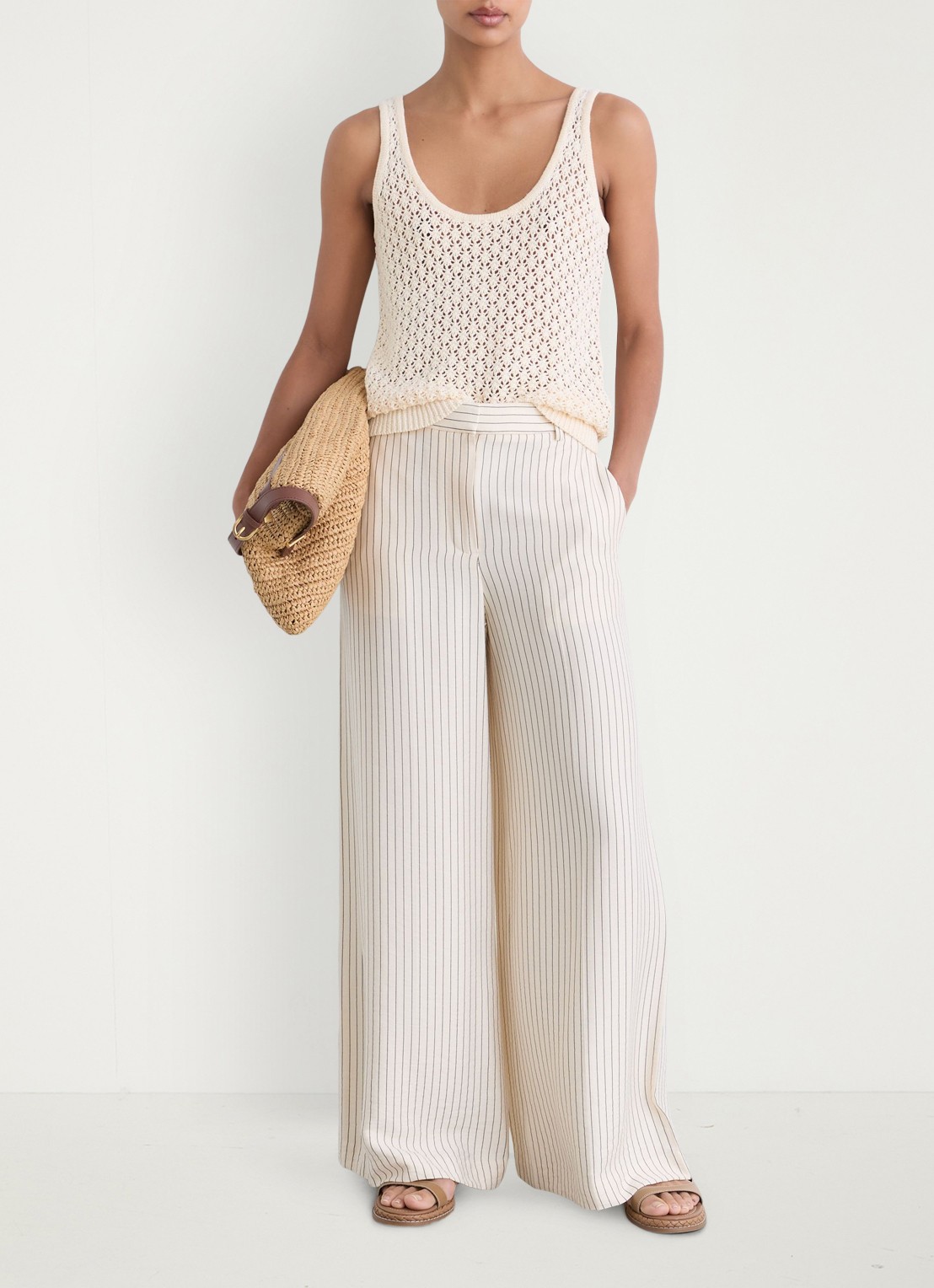 Reiss Colette grofgebreide top van linnen - voorkant 2 creme