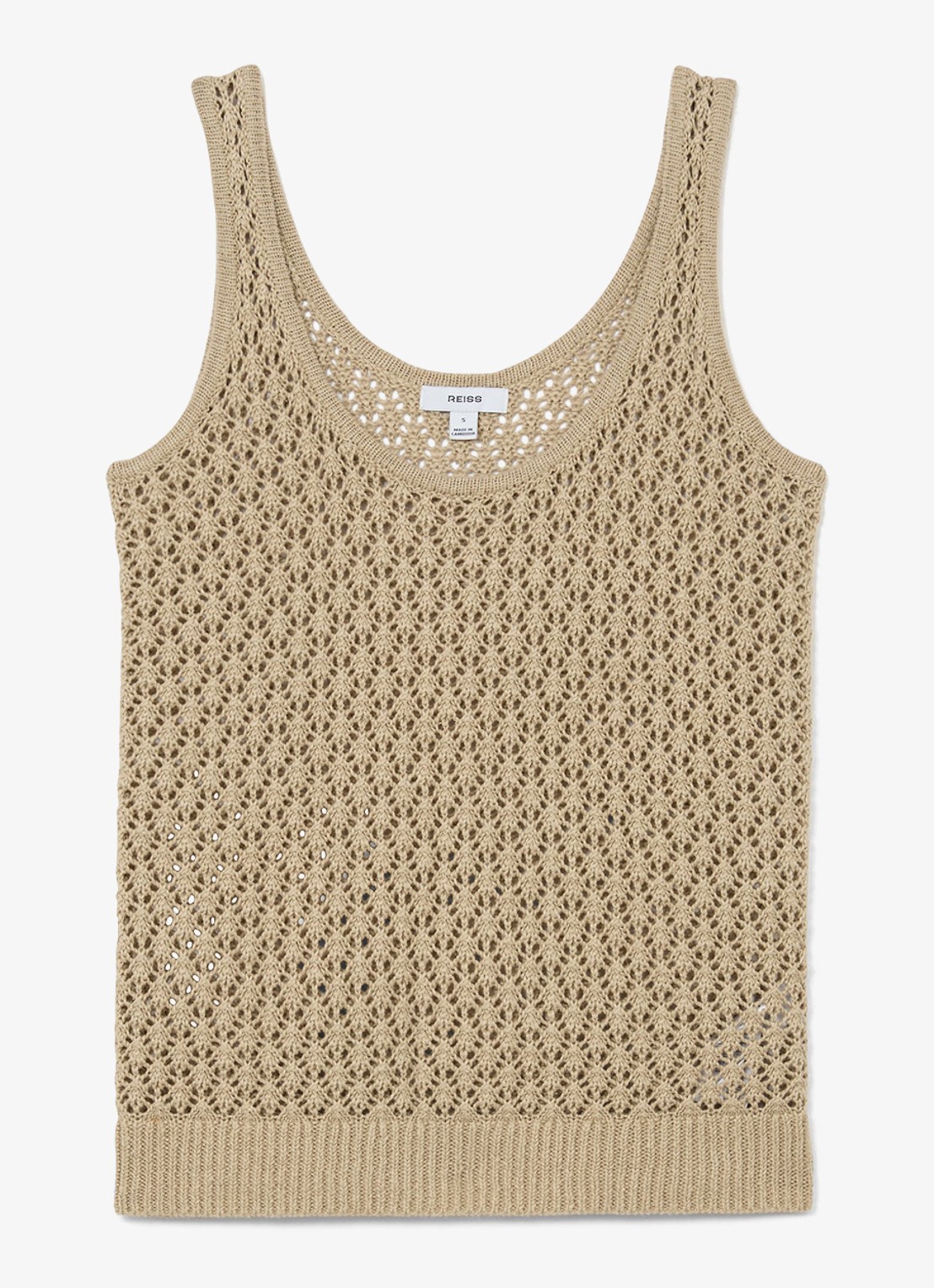Reiss Colette grofgebreide top van linnen - voorkant khaki