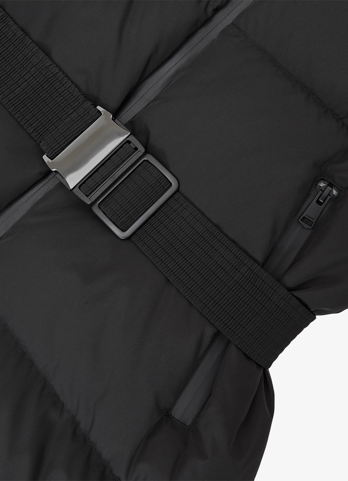 Reiss Colette longline puffer jas met ceintuur en capuchon - detail 5 black / zwart