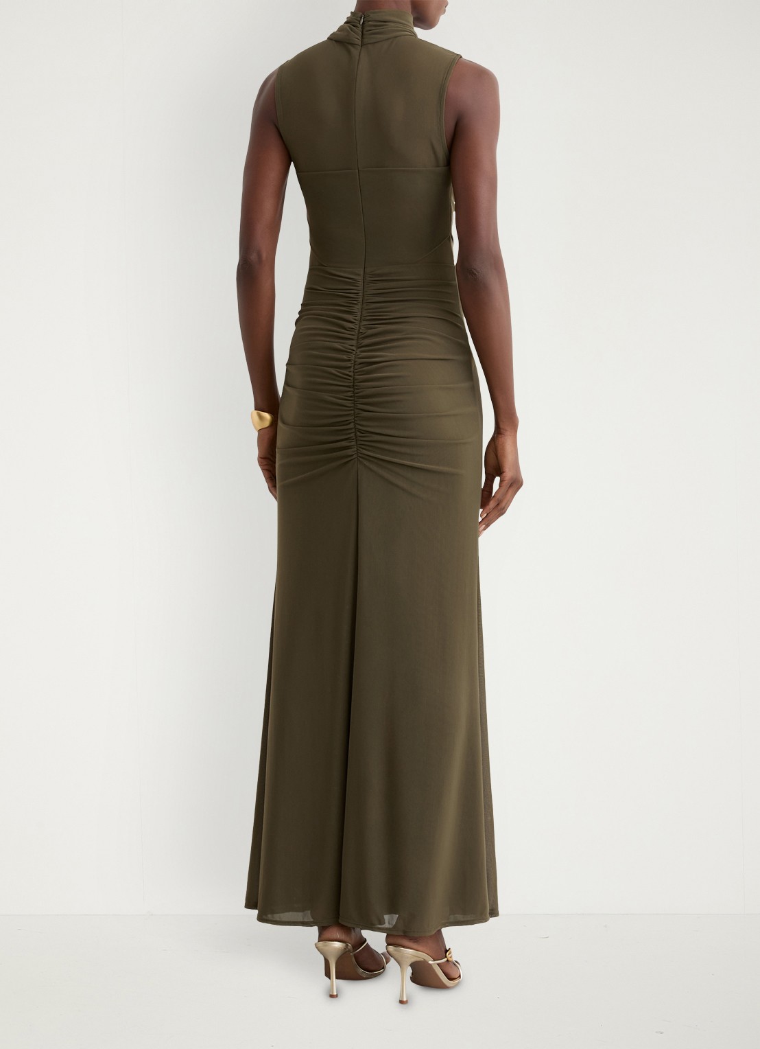 Reiss Colette maxi jurk met ruches - achterkant 5 khaki