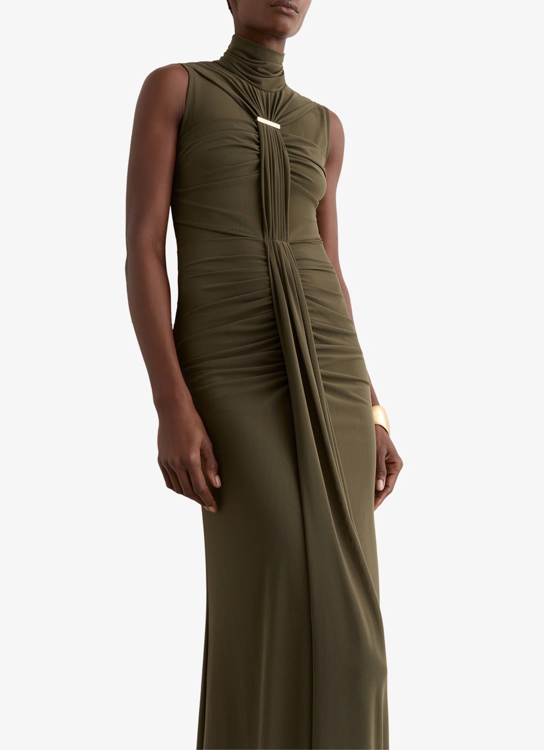 Reiss Colette maxi jurk met ruches - detail khaki