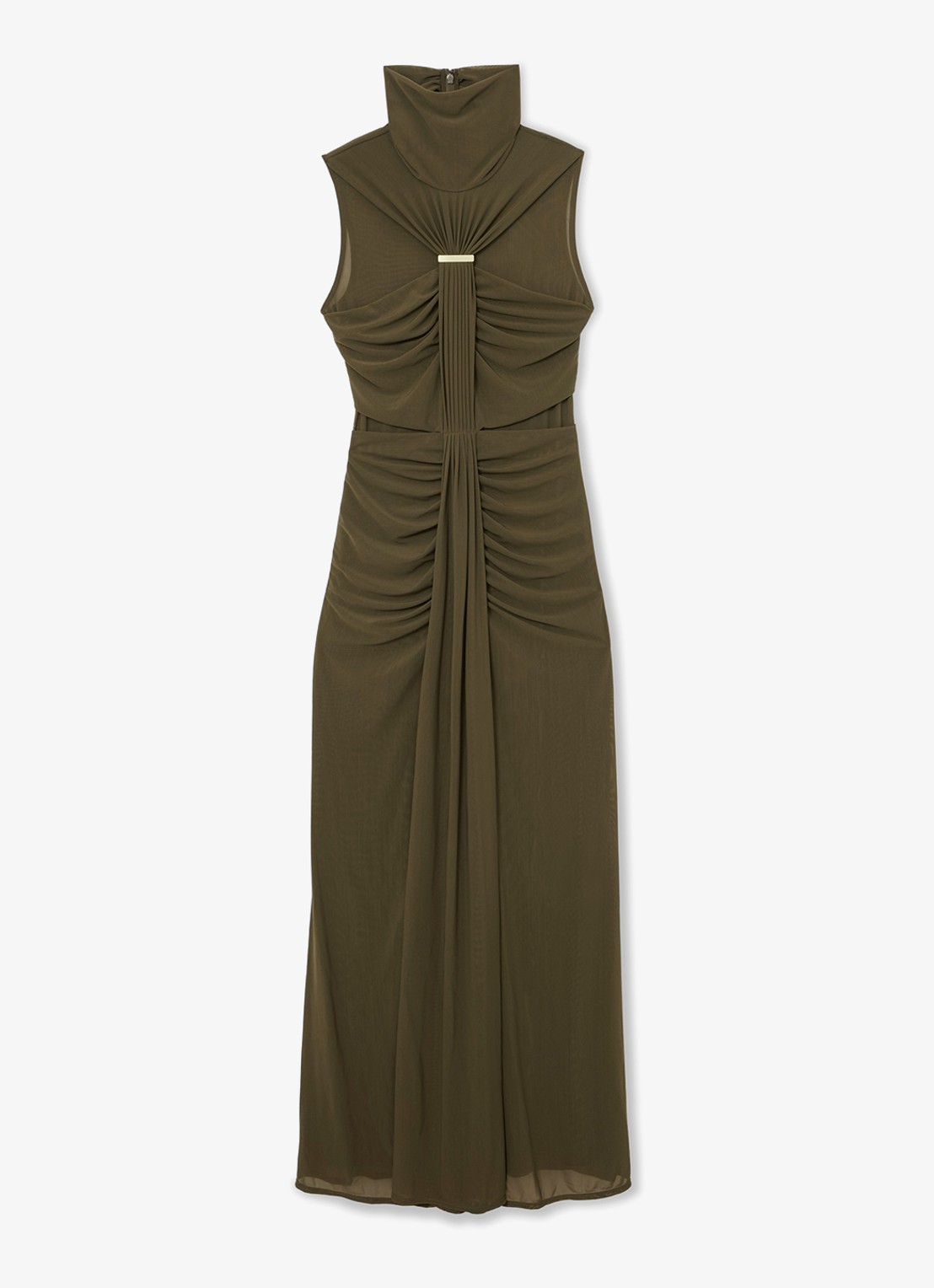 Reiss Colette maxi jurk met ruches - voorkant 6 khaki