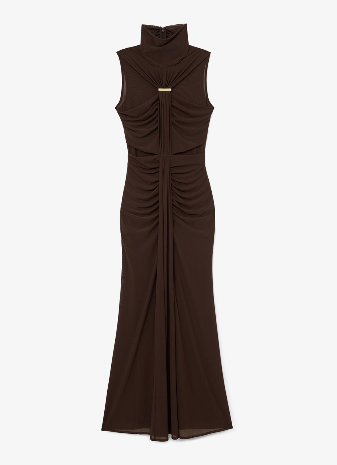 Reiss Colette maxi jurk met ruches - voorkant 5 chocoladebruin