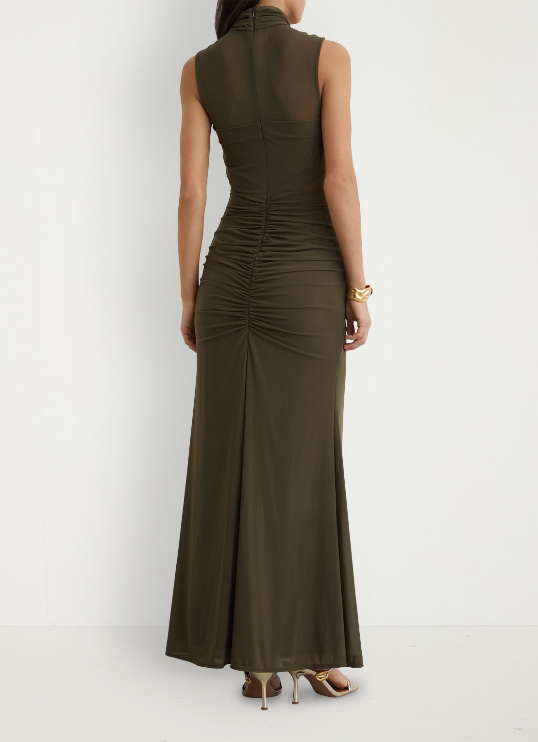 Reiss Colette maxi jurk met ruches - achterkant 2 chocoladebruin