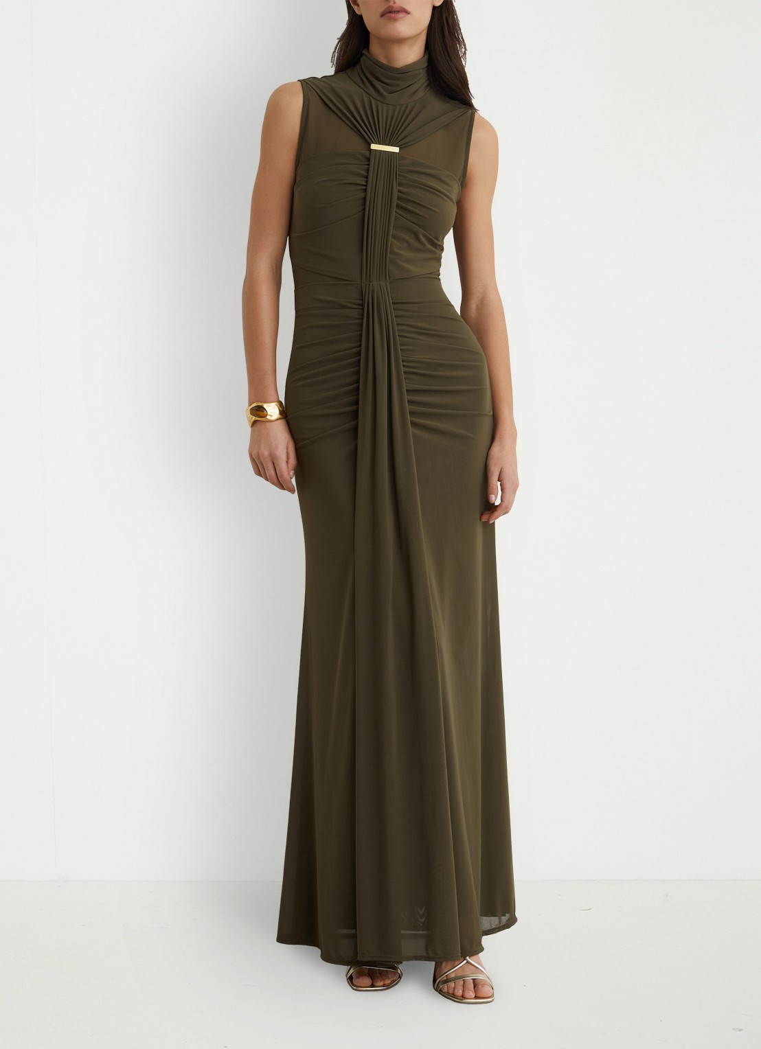 Reiss Colette maxi jurk met ruches - detail 10 chocoladebruin