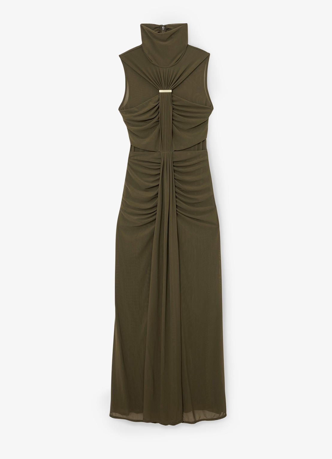Reiss Colette maxi jurk met ruches - voorkant 5 chocoladebruin