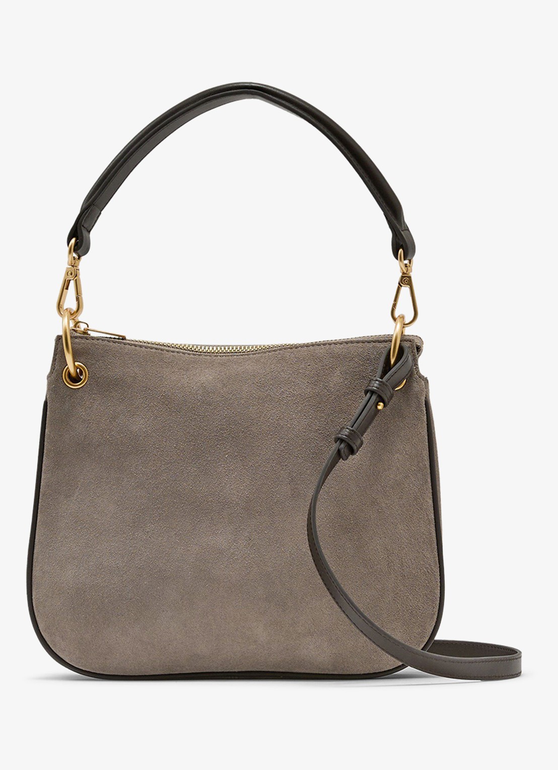 Reiss Colette schoudertas van leer - voorkant 6 taupe