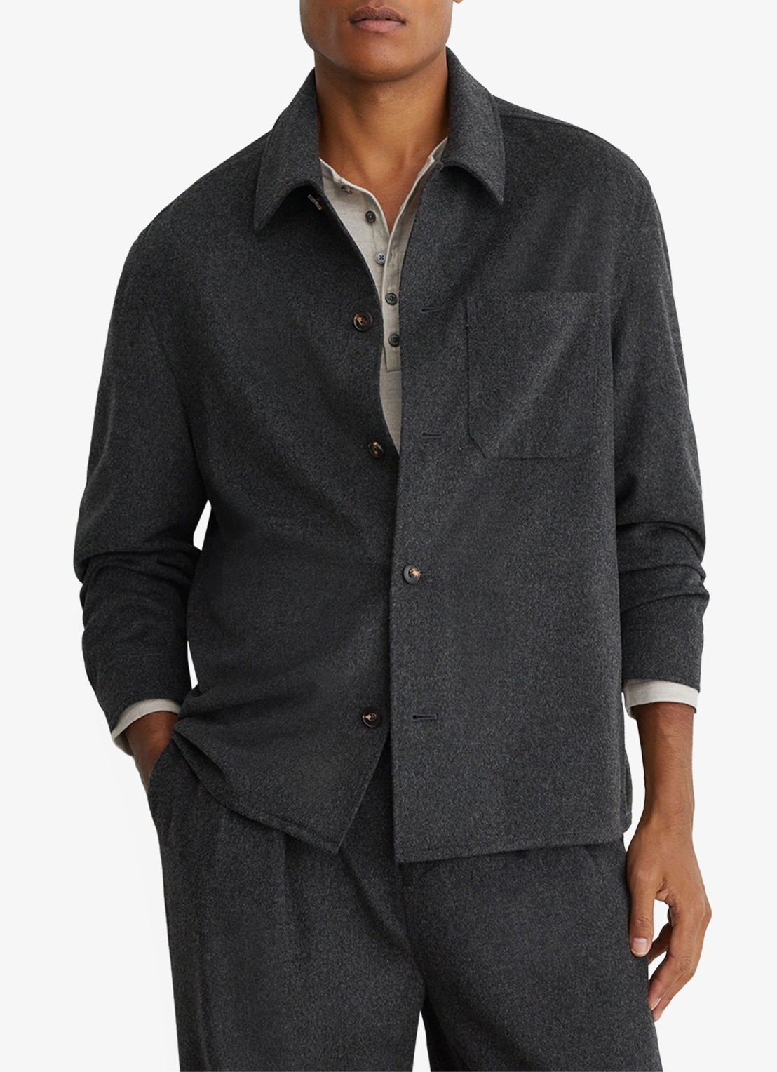 Reiss Collin overshirt in wolblend met borstzak - detail donkergrijs